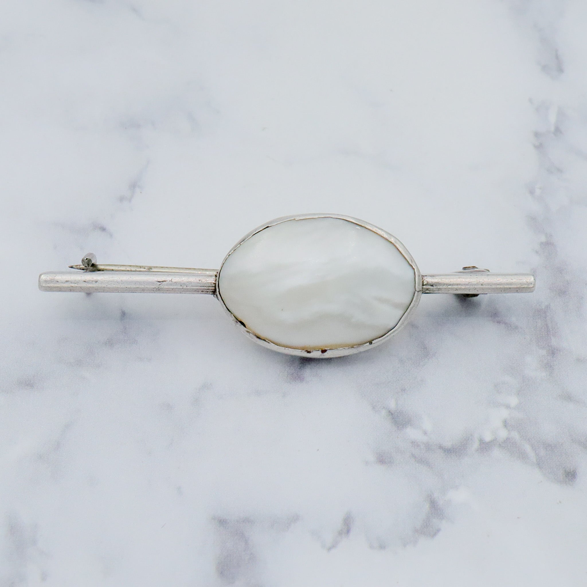 Antique Art Deco sterling & mabe pearl brooch