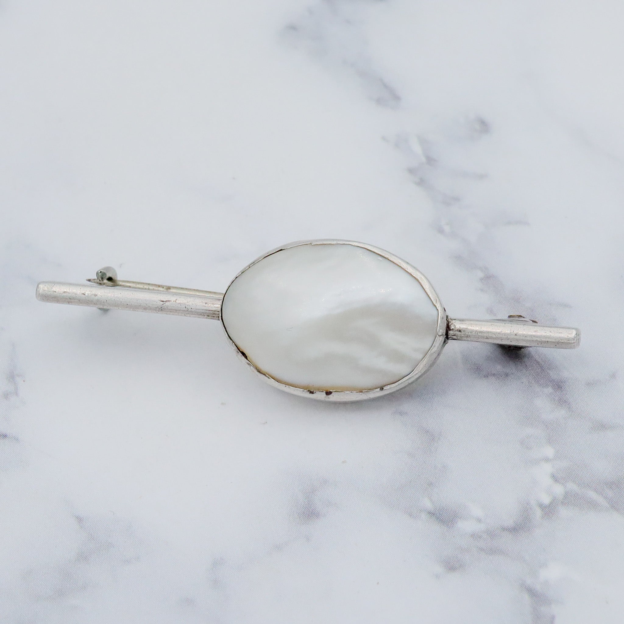 Antique Art Deco sterling & mabe pearl brooch