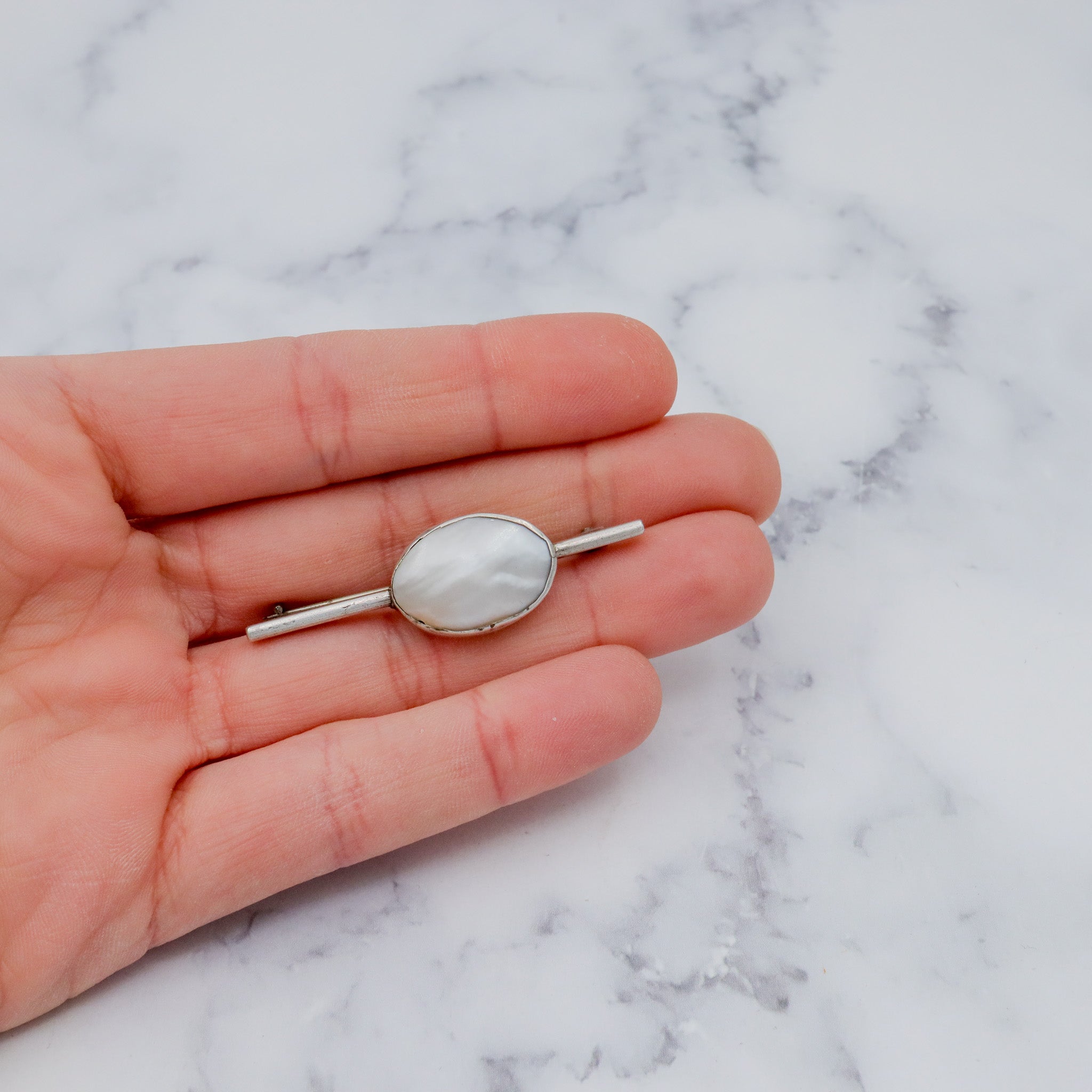 Antique Art Deco sterling & mabe pearl brooch