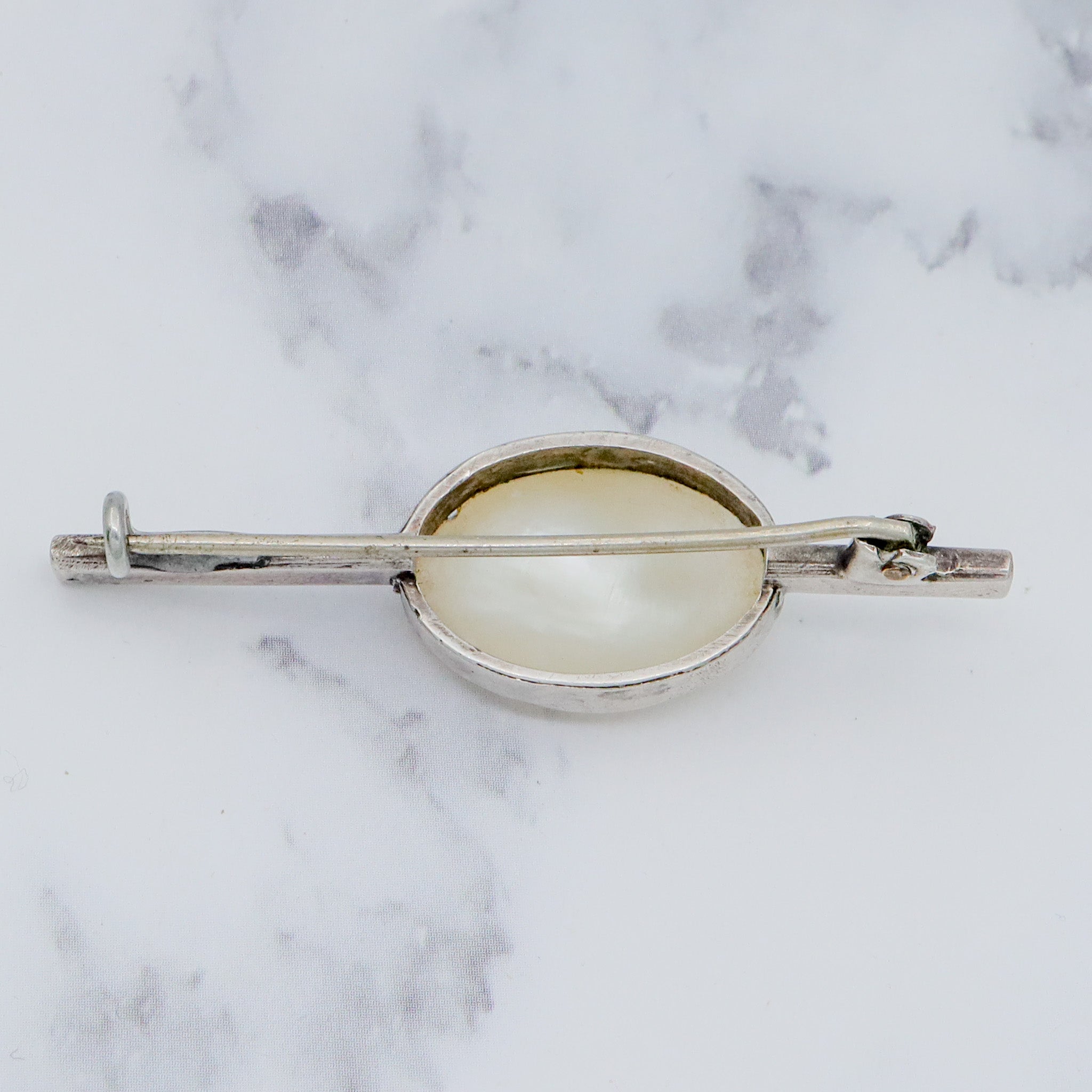 Antique Art Deco sterling & mabe pearl brooch