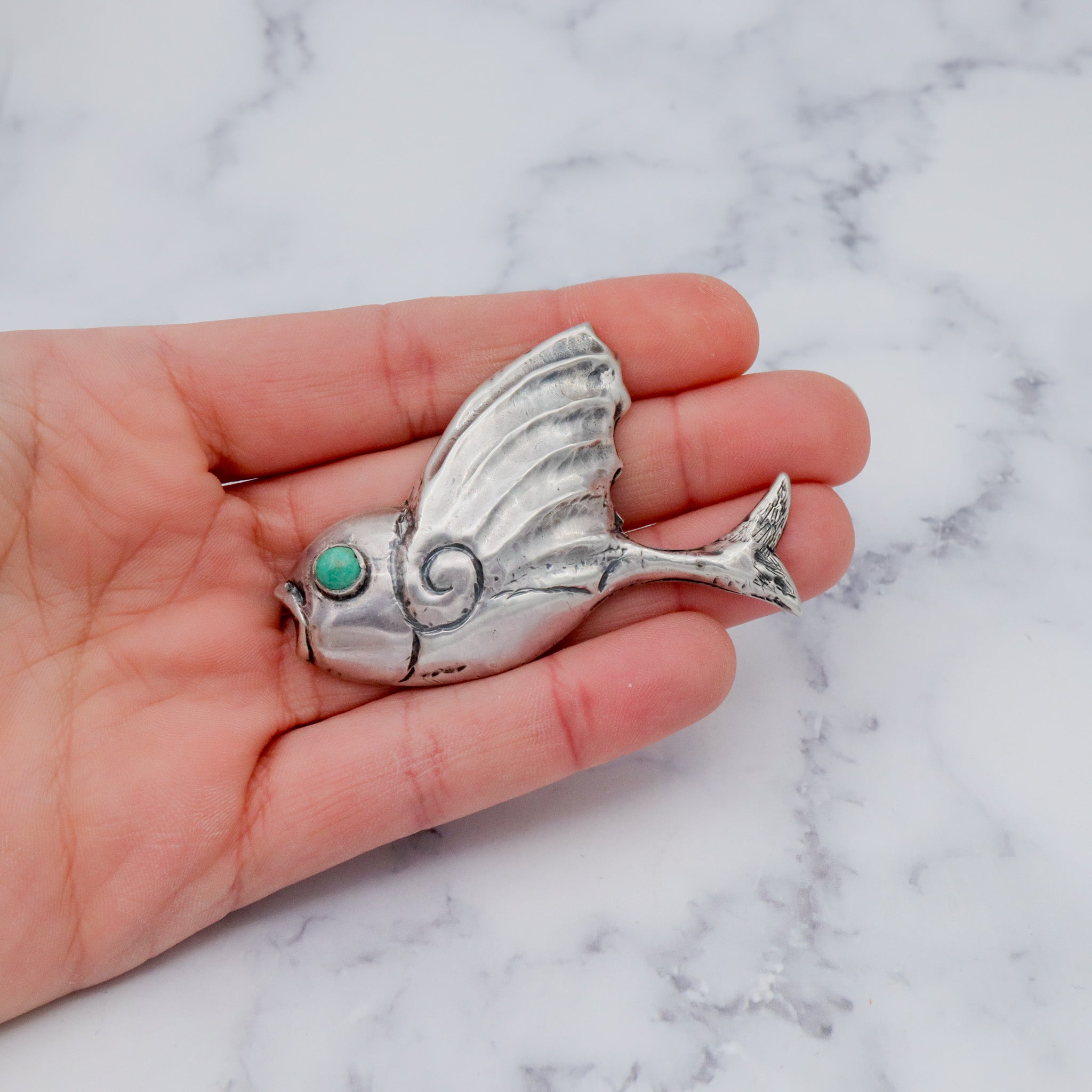 Antique 1920’s Mexican sterling silver & turquoise bird brooch