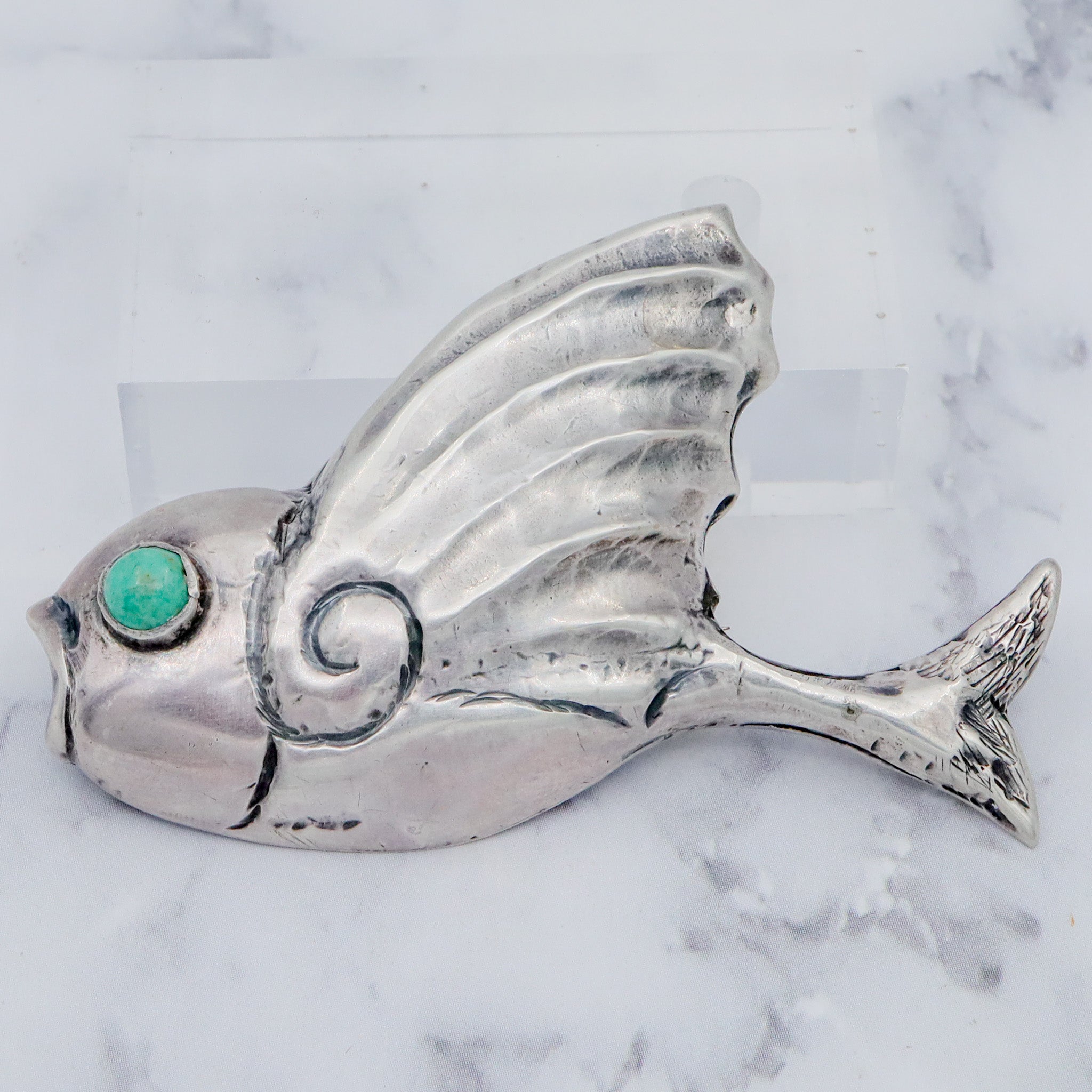 Antique 1920’s Mexican sterling silver & turquoise bird brooch