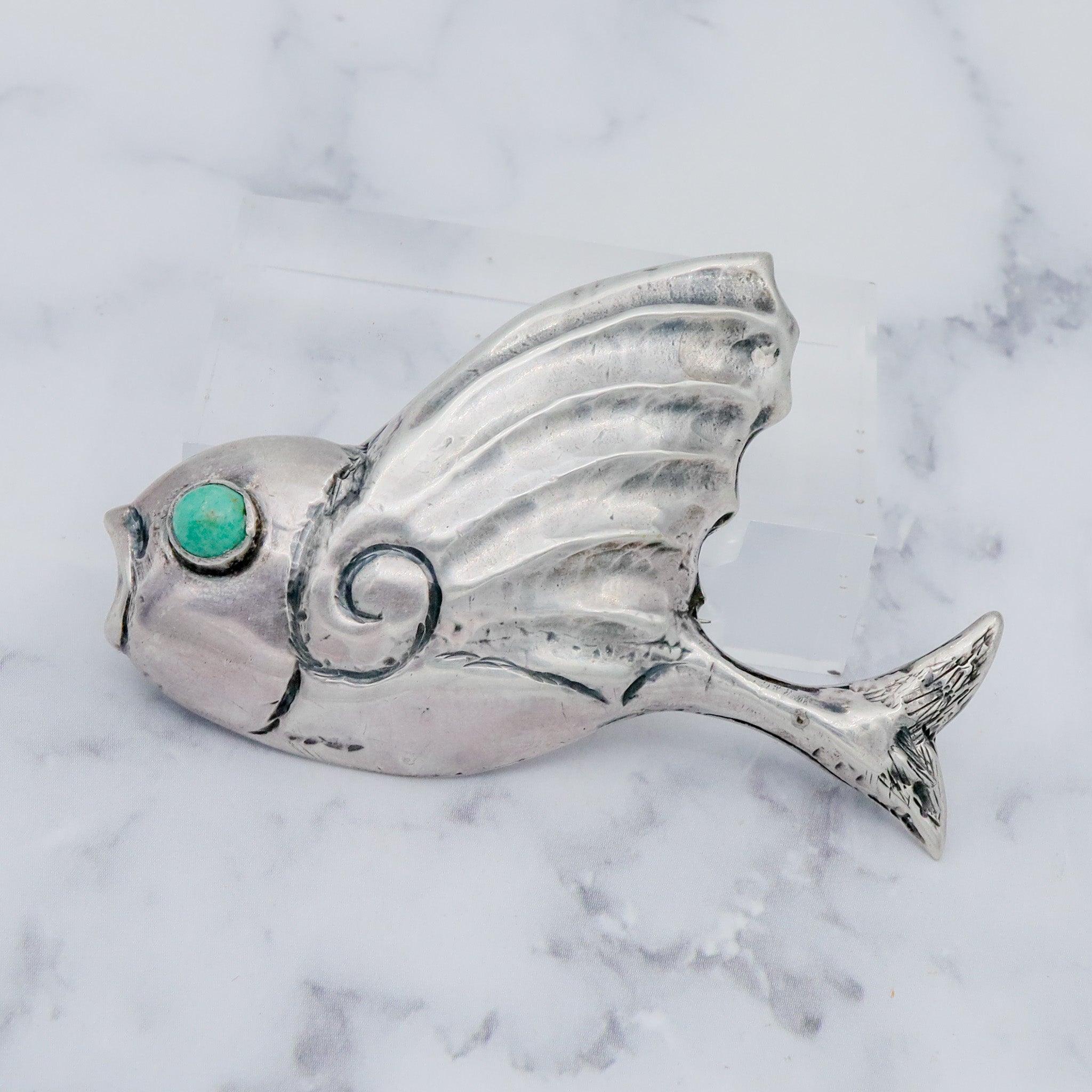 Antique 1920’s Mexican sterling silver & turquoise bird brooch