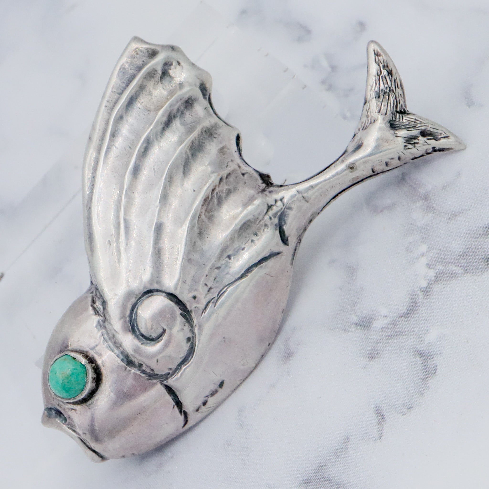 Antique 1920’s Mexican sterling silver & turquoise bird brooch