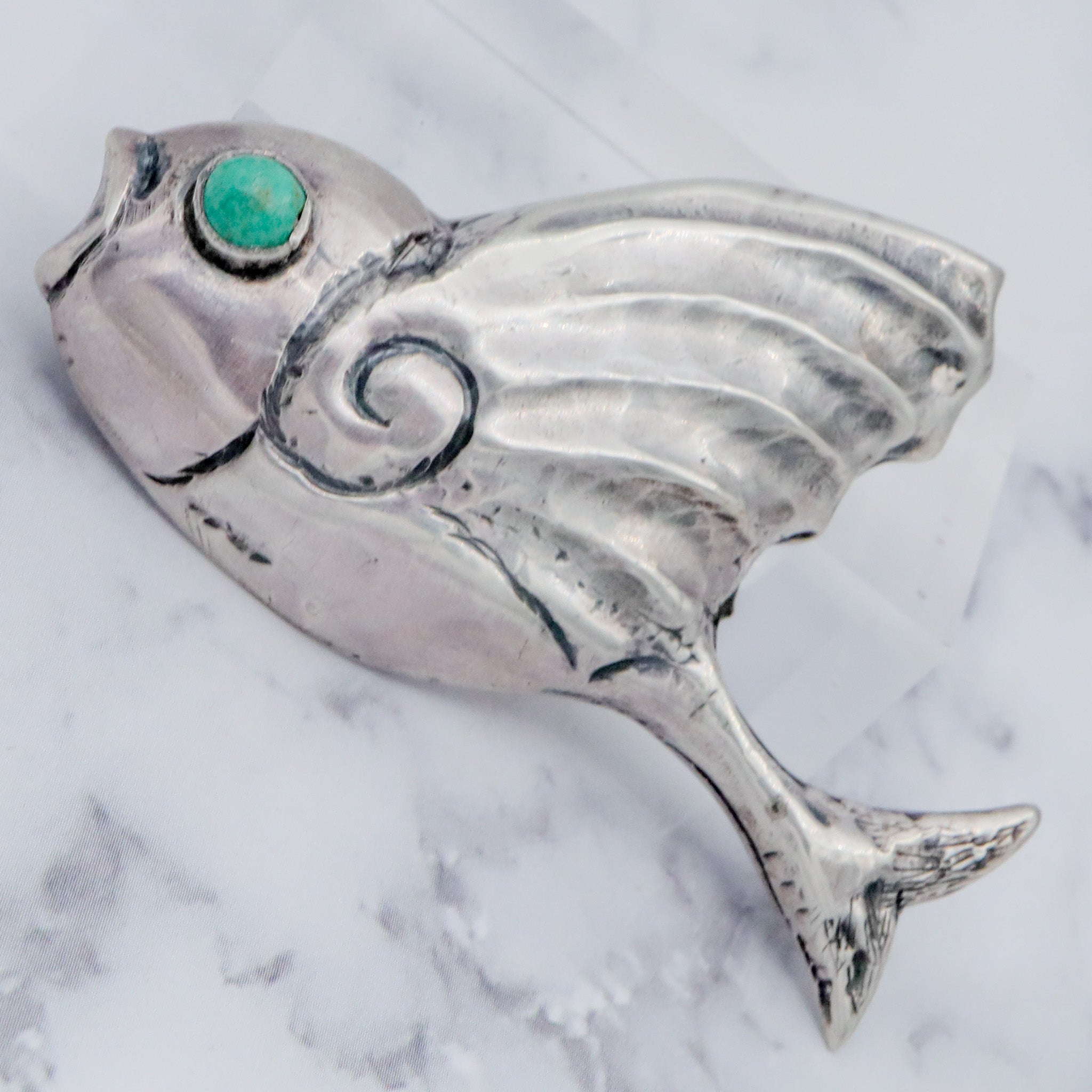 Antique 1920’s Mexican sterling silver & turquoise bird brooch