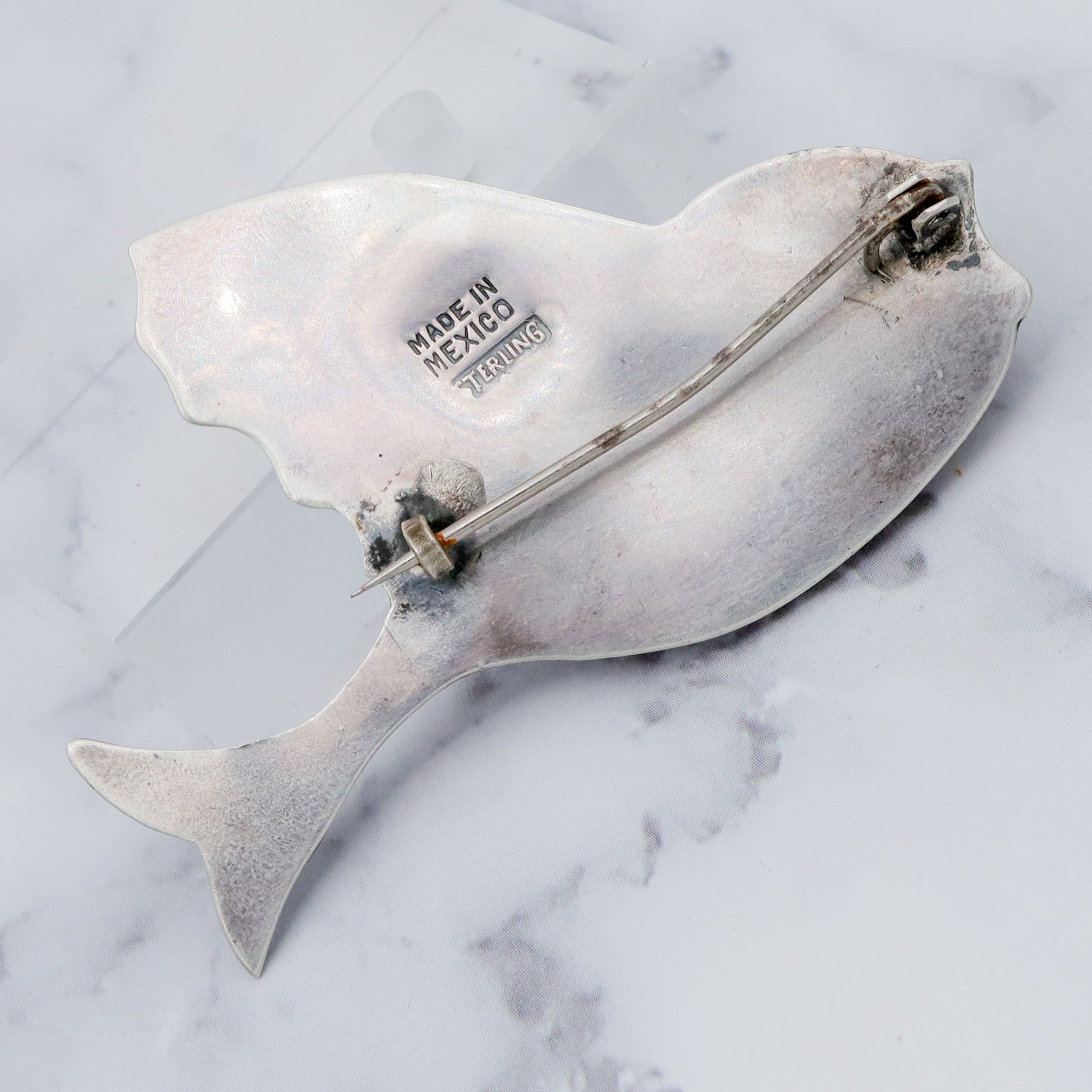 Antique 1920’s Mexican sterling silver & turquoise bird brooch