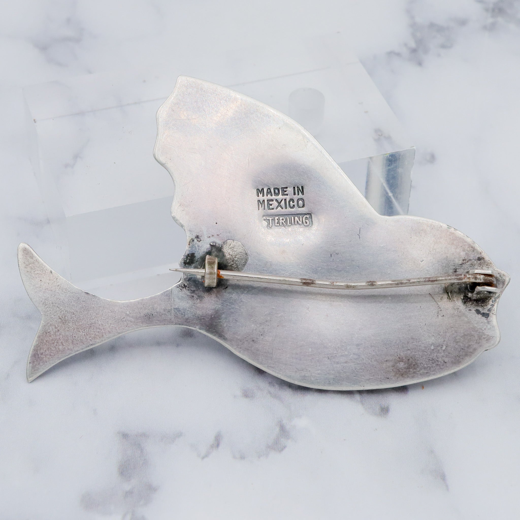 Antique 1920’s Mexican sterling silver & turquoise bird brooch