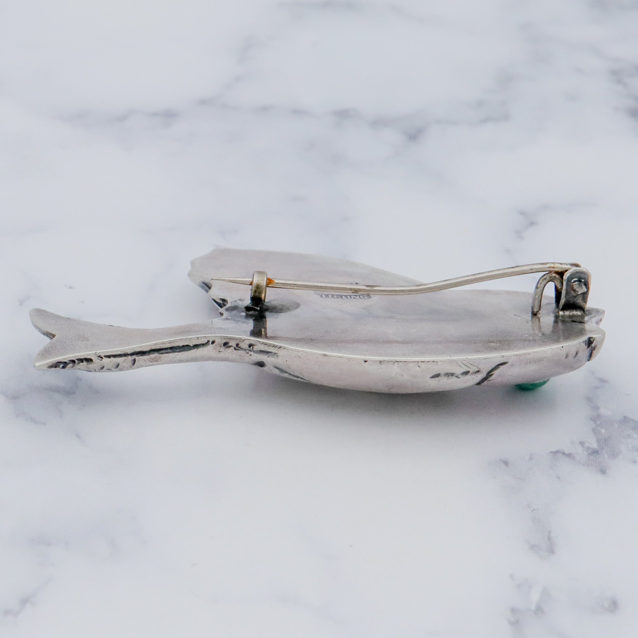 Antique 1920’s Mexican sterling silver & turquoise bird brooch