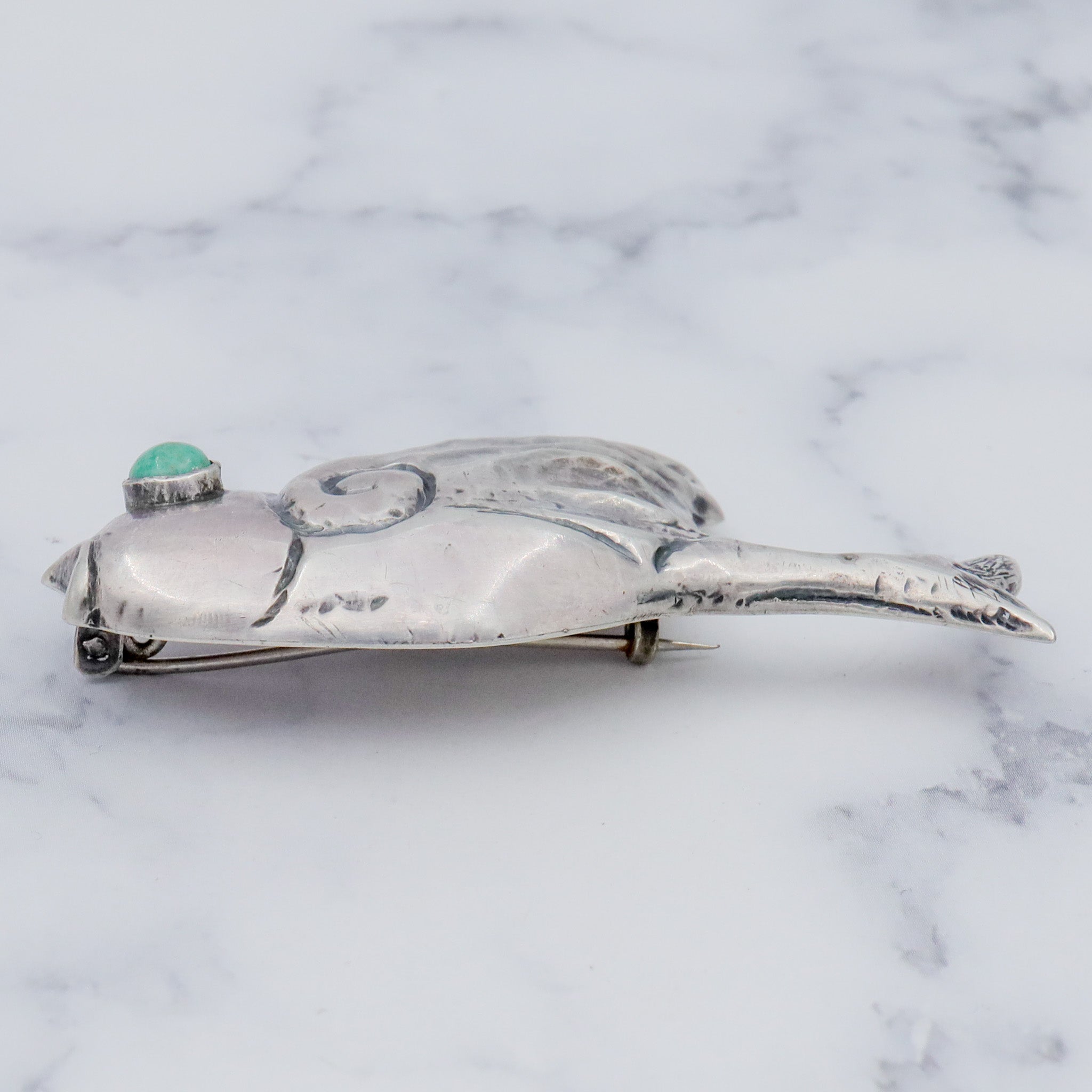 Antique 1920’s Mexican sterling silver & turquoise bird brooch