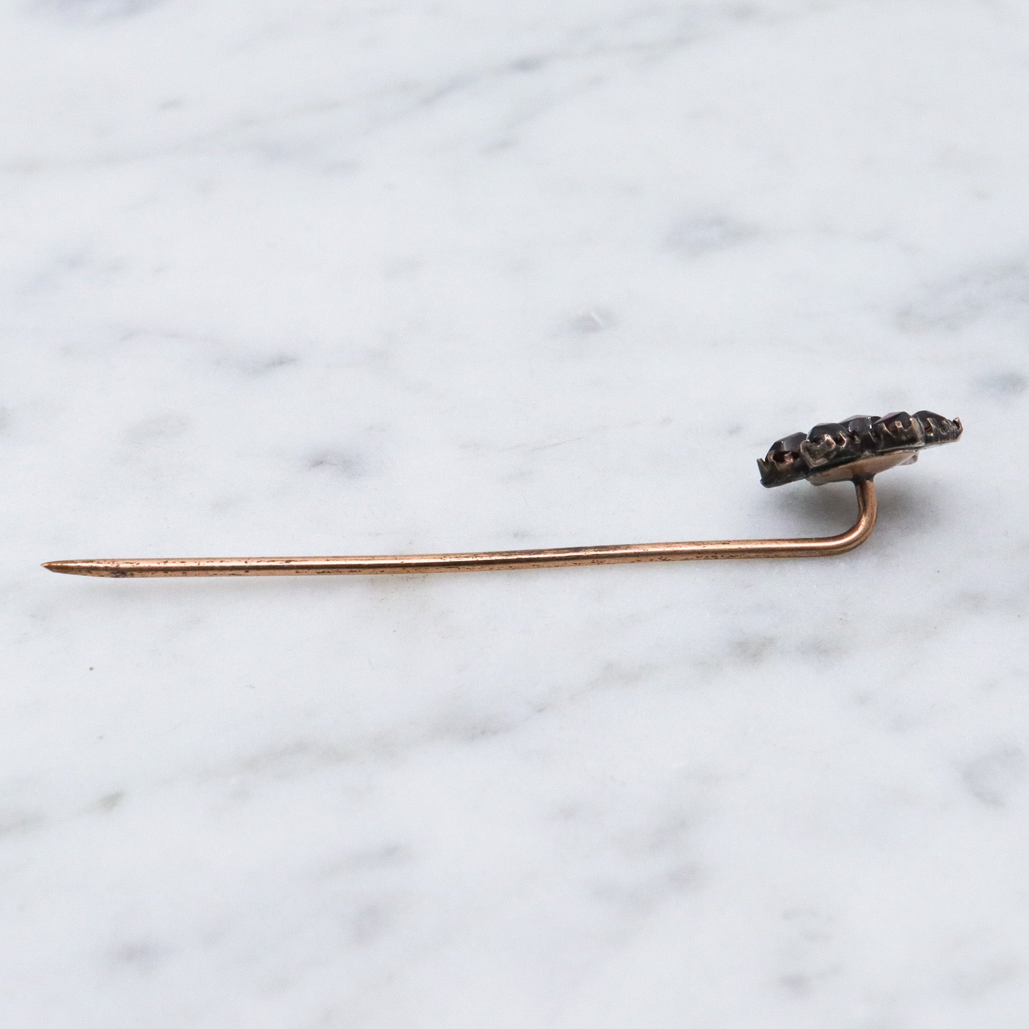 Antique Victorian gold filled Bohemian rose cut garnet flower stick pin