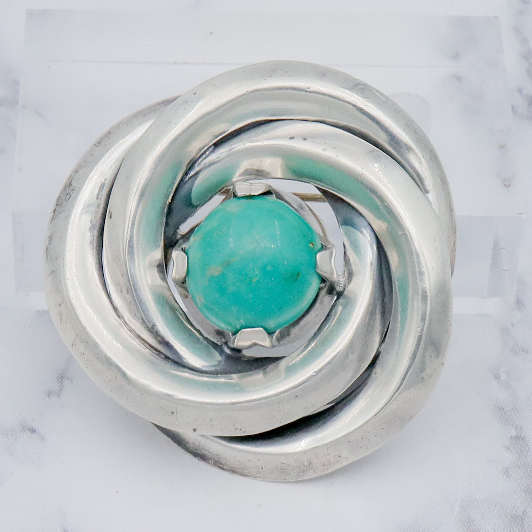 Vintage Midcentury Antonio Pineda Mexican silversmith, sterling & amazonite swirl knot brooch