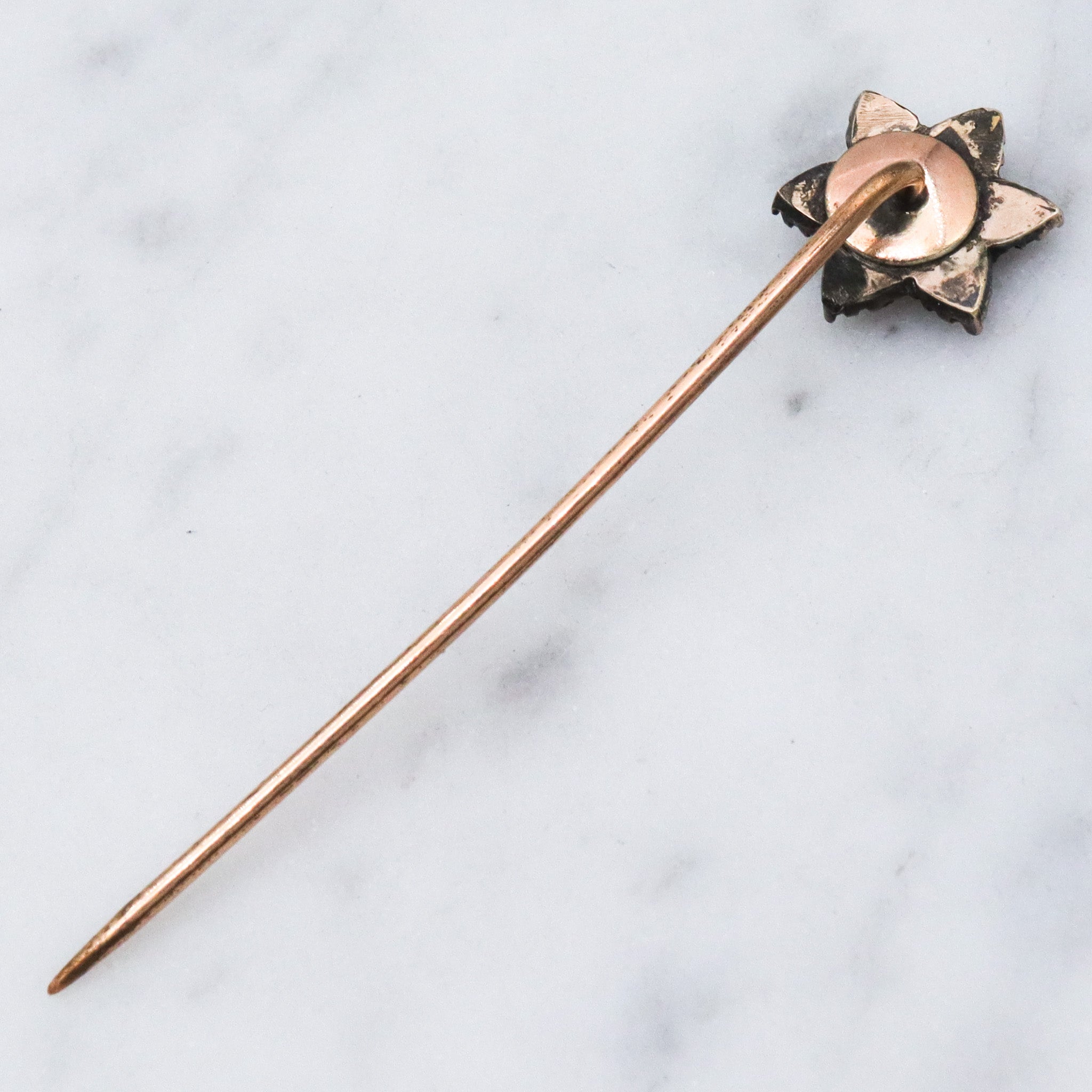 Antique Victorian gold filled Bohemian rose cut garnet flower stick pin