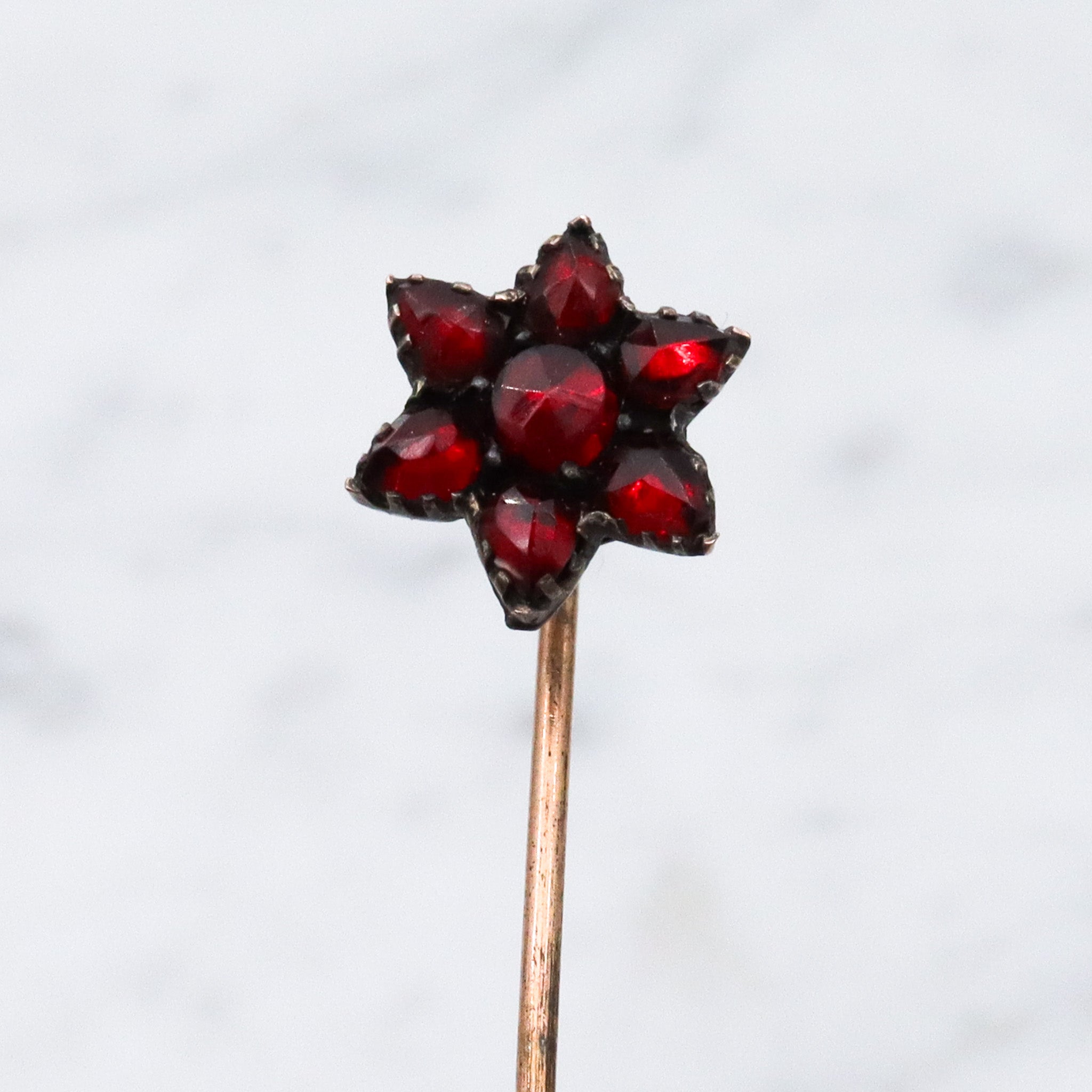 Antique Victorian gold filled Bohemian rose cut garnet flower stick pin