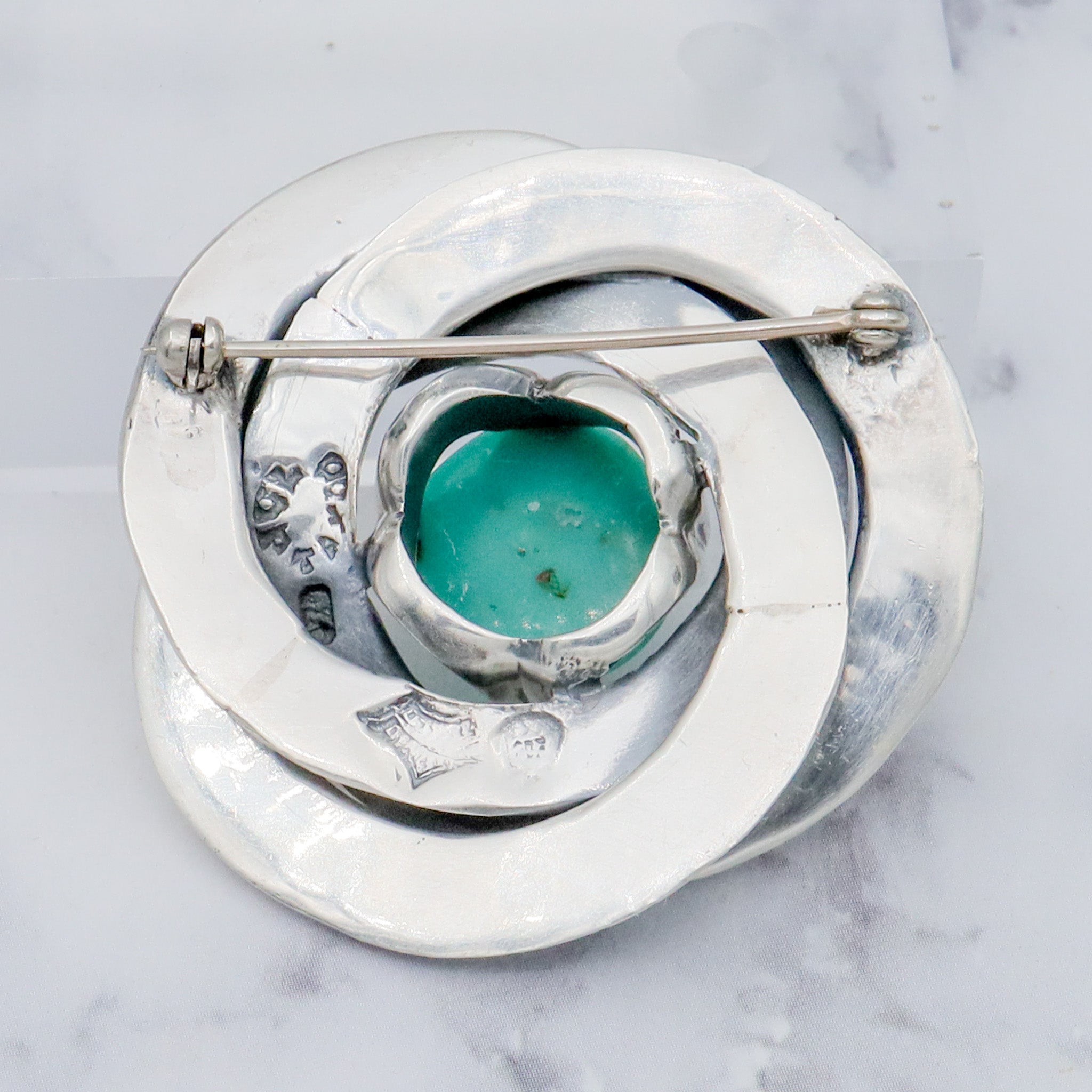 Vintage Midcentury Antonio Pineda Mexican silversmith, sterling & amazonite swirl knot brooch