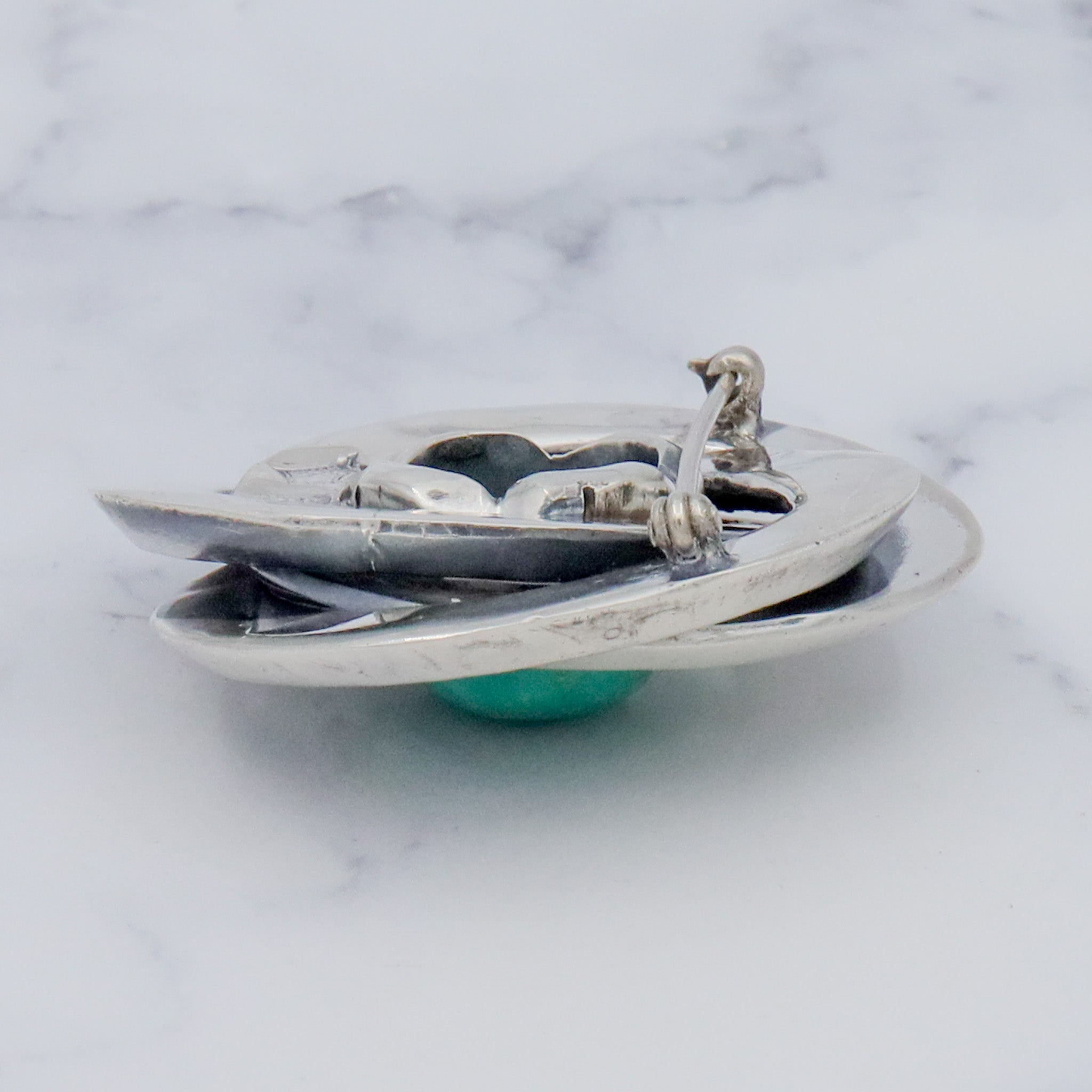 Vintage Midcentury Antonio Pineda Mexican silversmith, sterling & amazonite swirl knot brooch