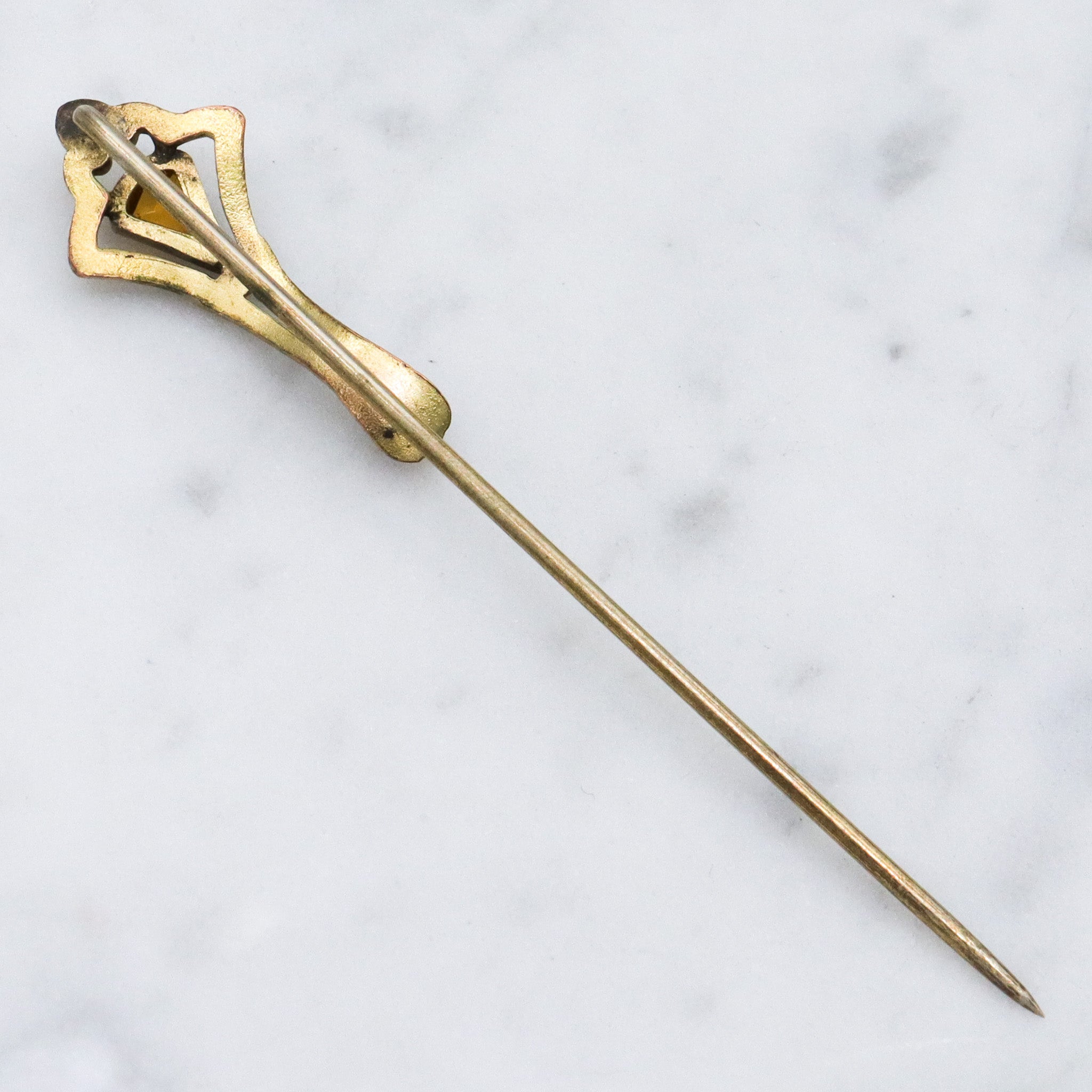 Antique Art Deco gilt metal faux citrine stick pin