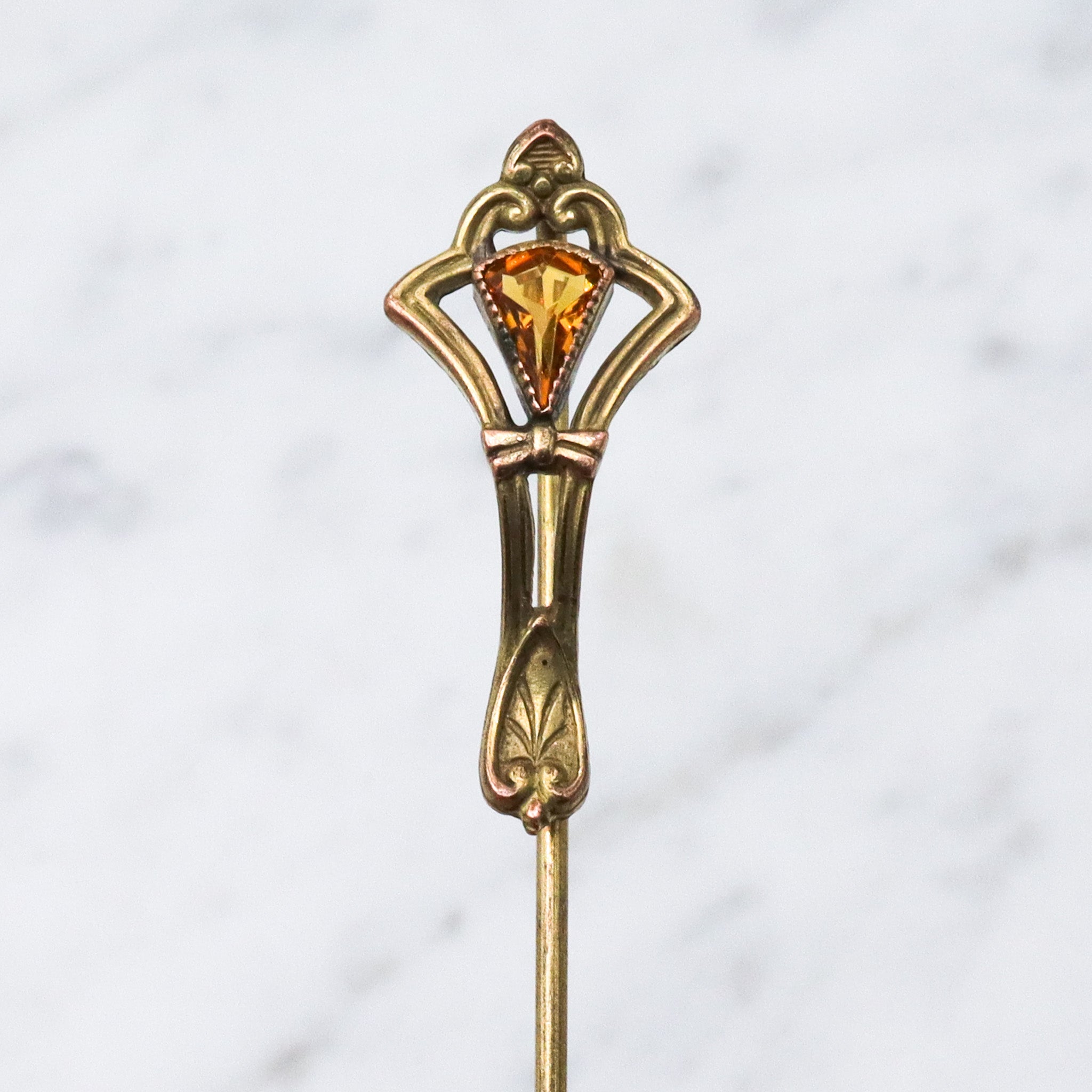 Antique Art Deco gilt metal faux citrine stick pin