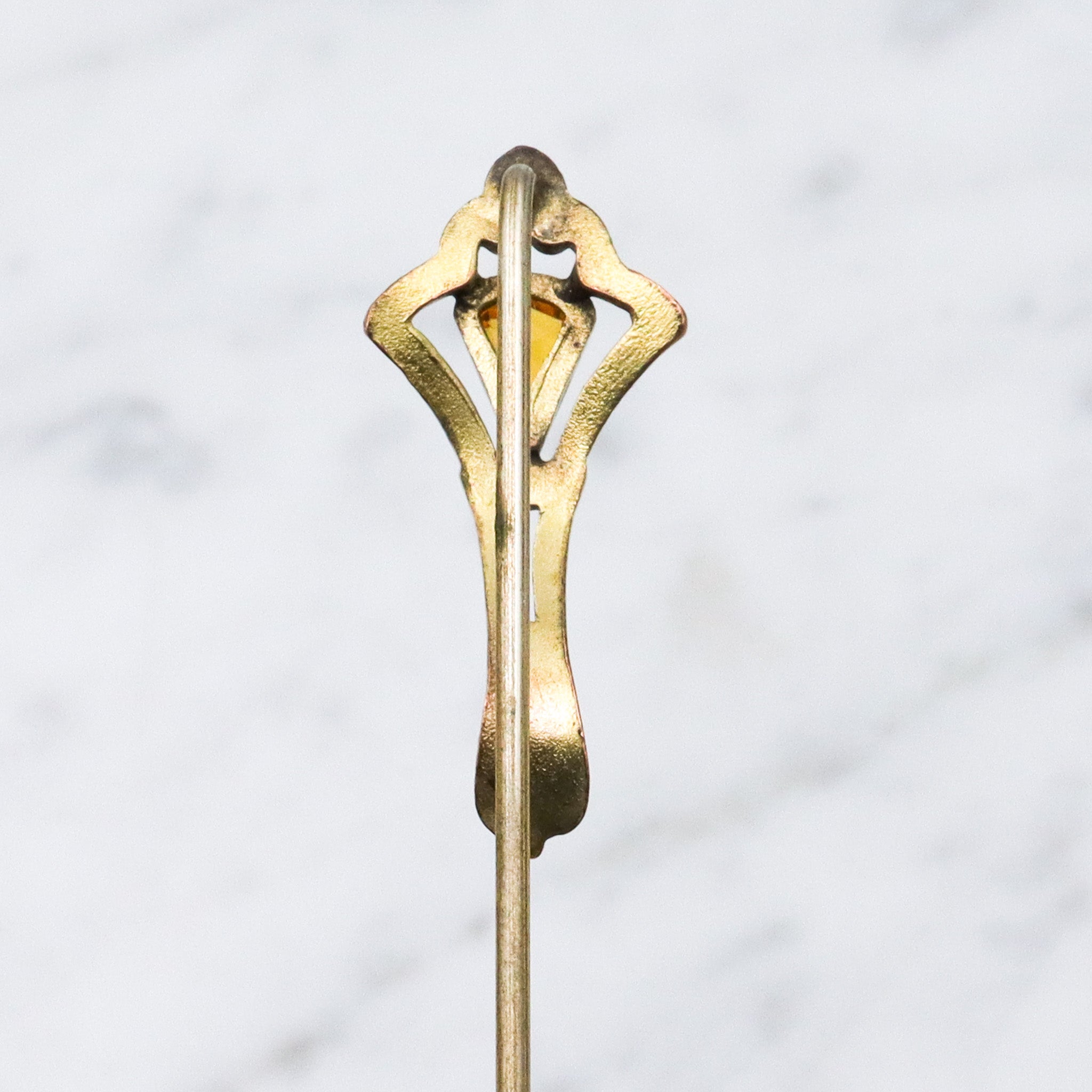 Antique Art Deco gilt metal faux citrine stick pin
