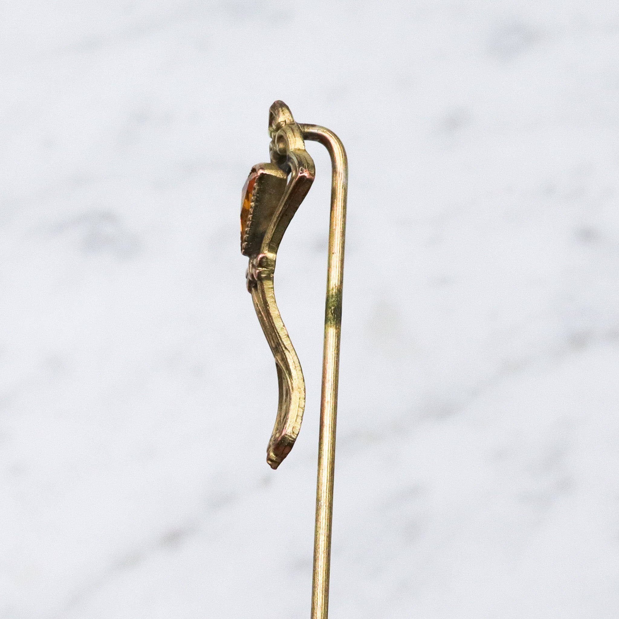 Antique Art Deco gilt metal faux citrine stick pin