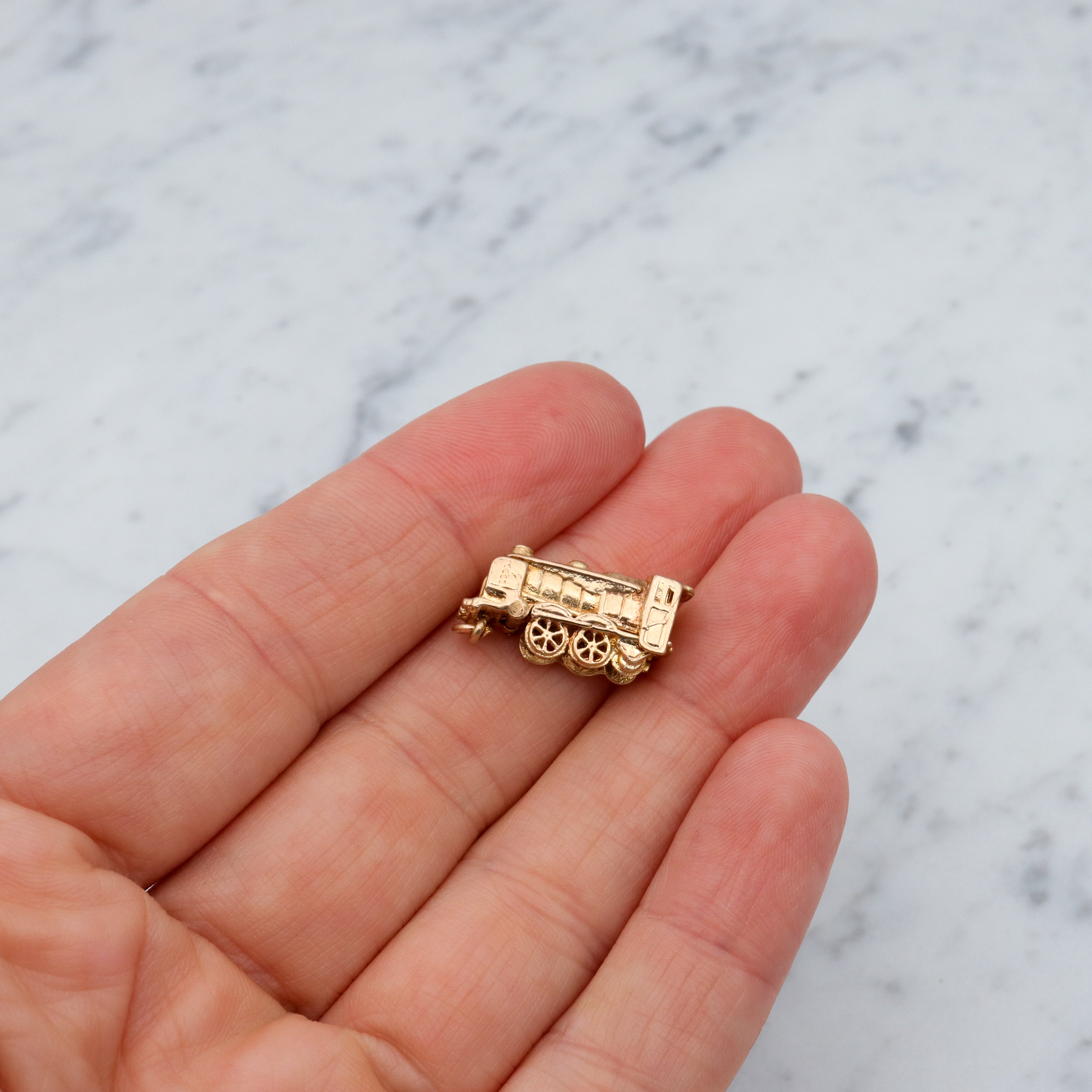 Vintage English 9k gold opening “Bon Voyage” locomotive charm