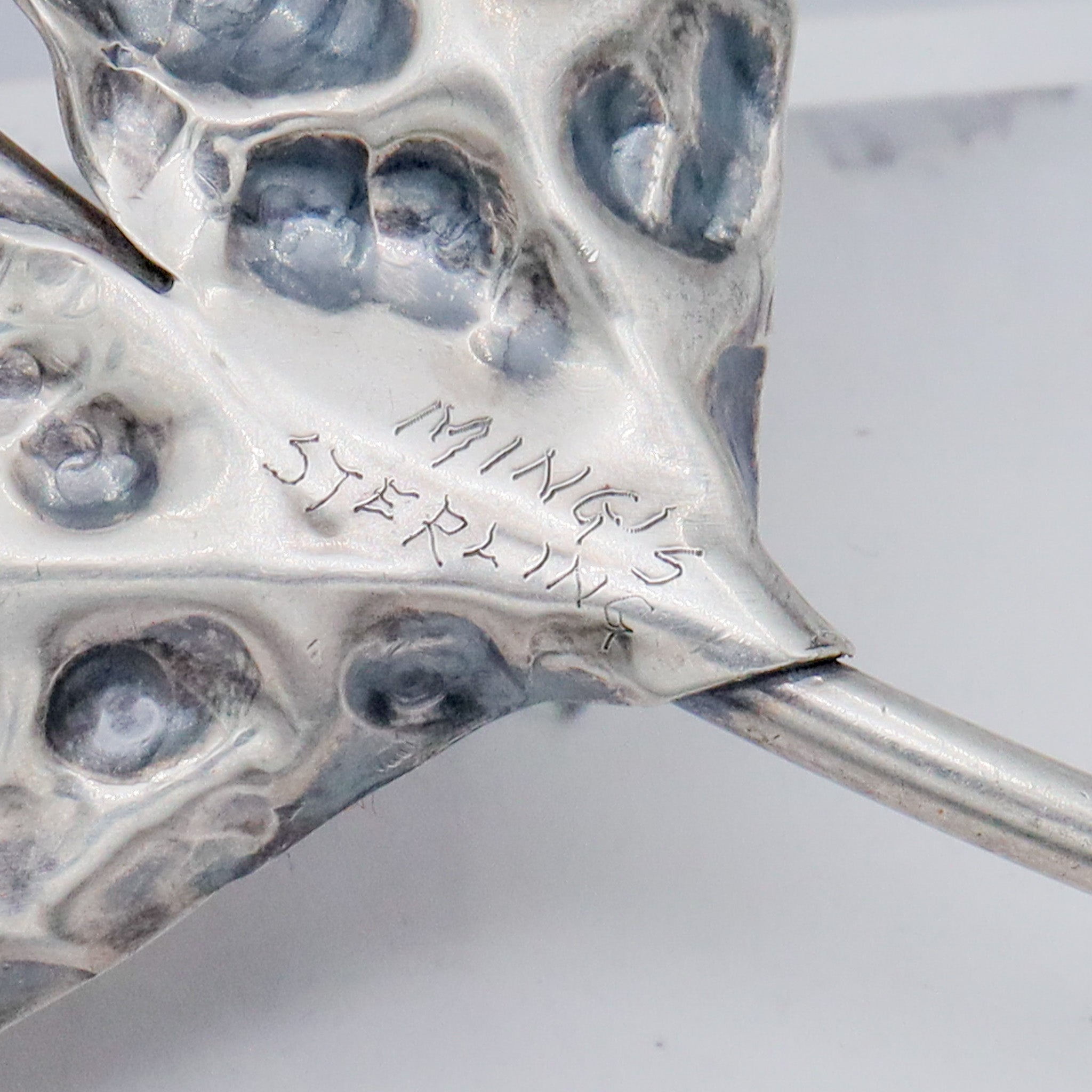 Antique Victorian Mings Hawaii sterling silver & carved faux ivory flower brooch