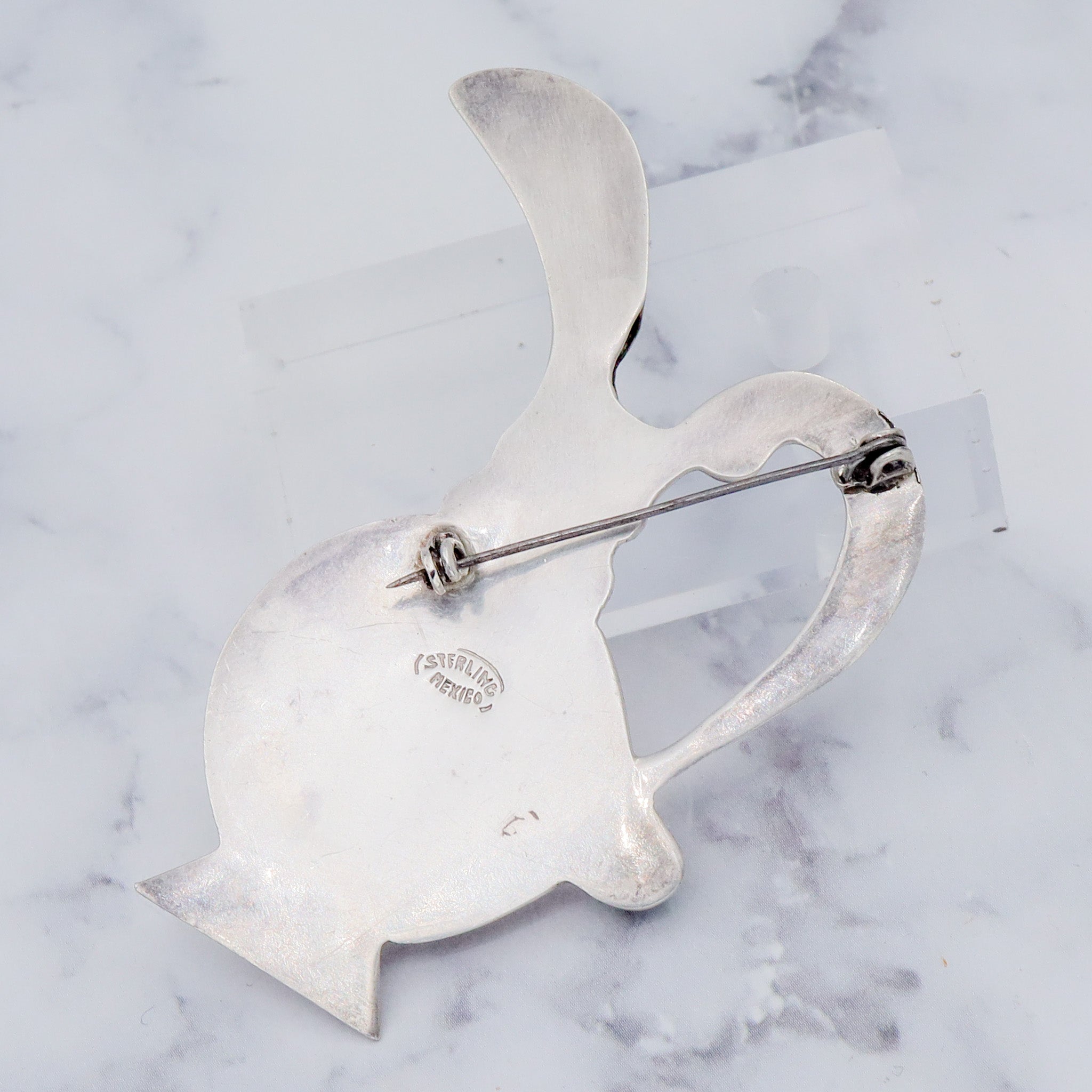 Antique Mexican sterling silver fancy pitcher with turquoise posey holder brooch