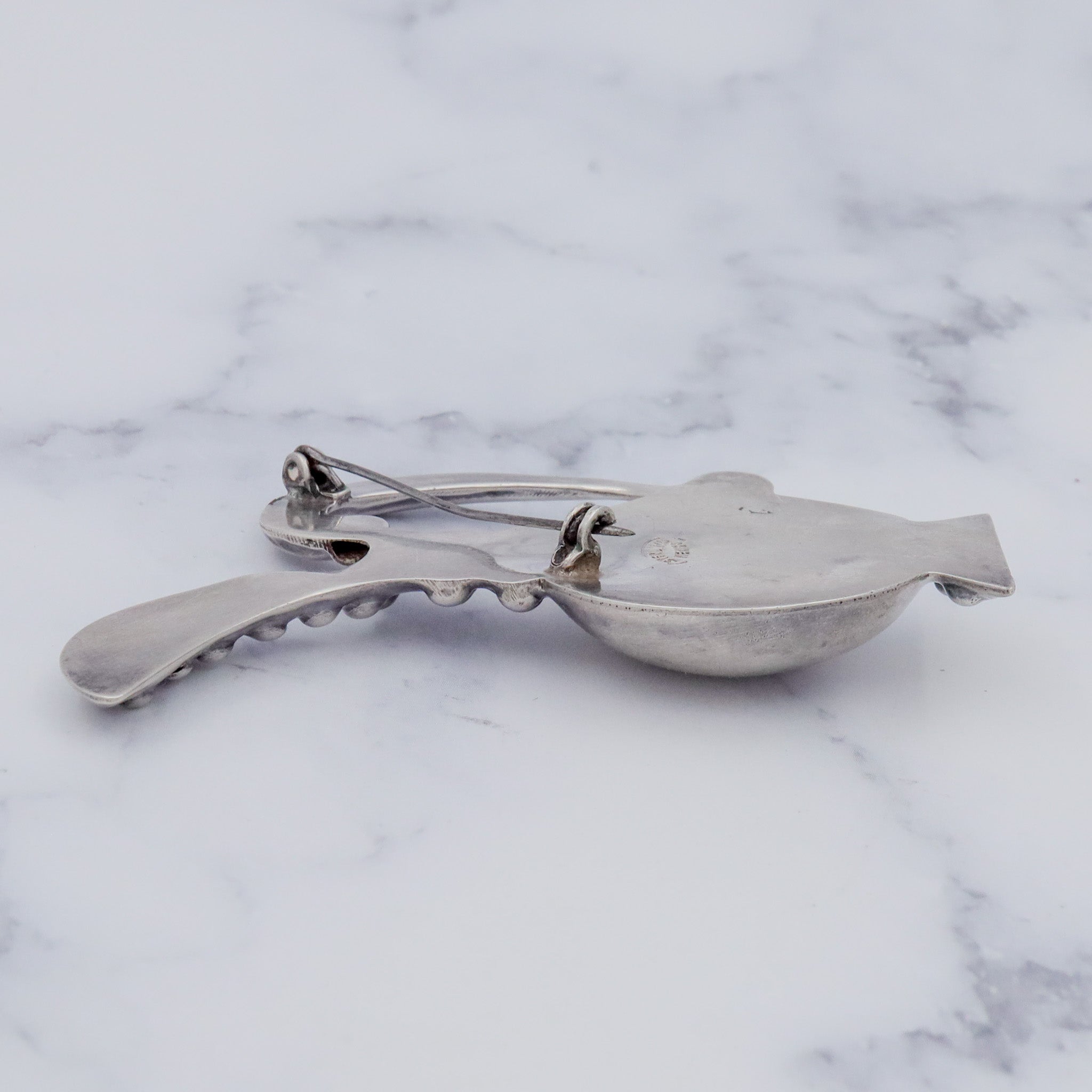 Antique Mexican sterling silver fancy pitcher with turquoise posey holder brooch