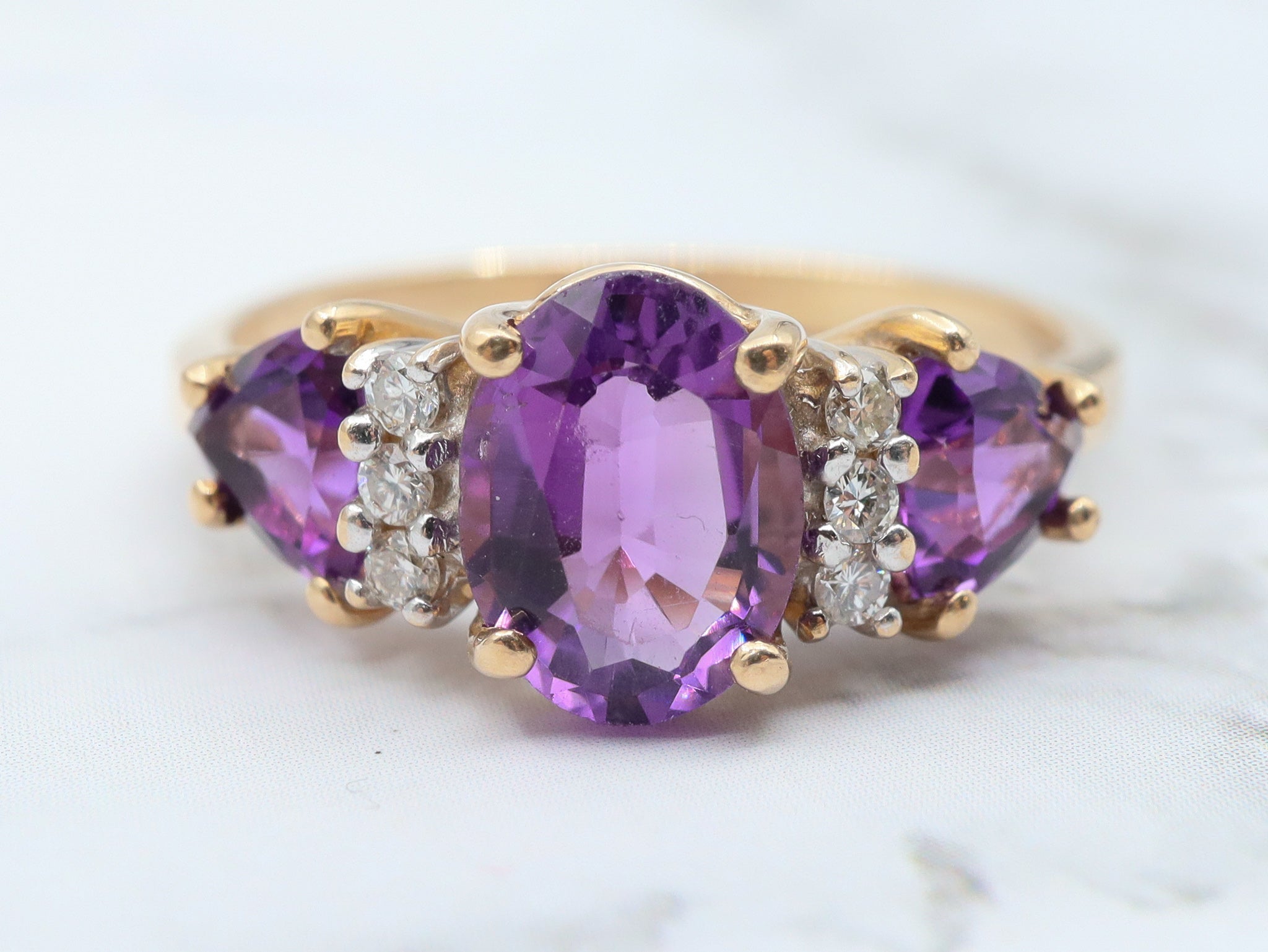 Vintage 14k gold amethyst and diamond cocktail ring size 7