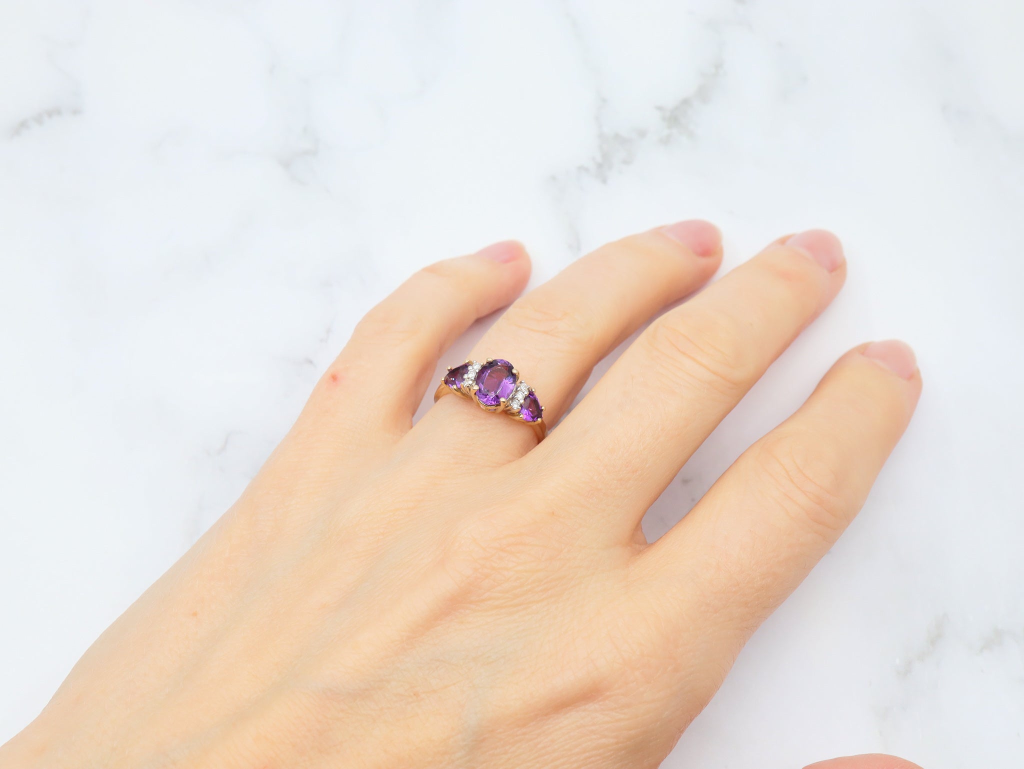 Vintage 14k gold amethyst and diamond cocktail ring size 7