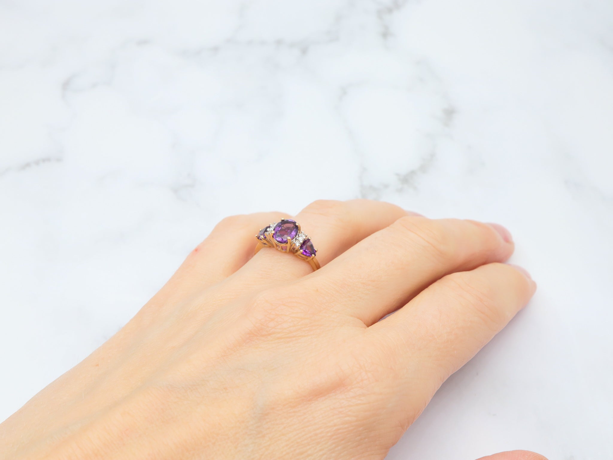 Vintage 14k gold amethyst and diamond cocktail ring size 7