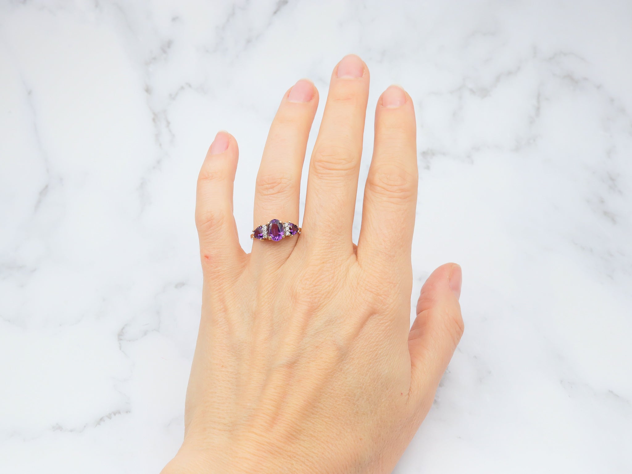 Vintage 14k gold amethyst and diamond cocktail ring size 7