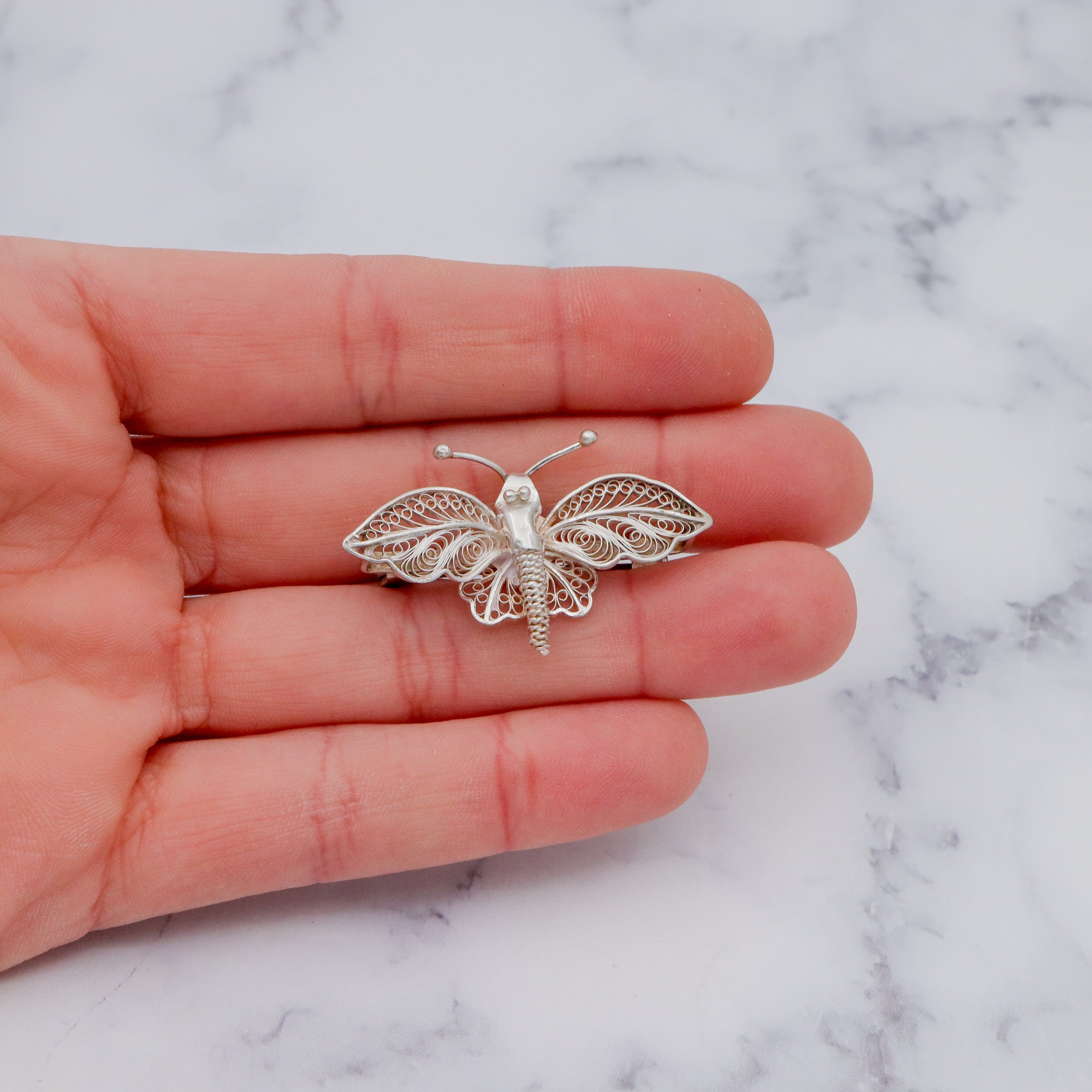 Vintage sterling silver filigree butterfly/insect brooch