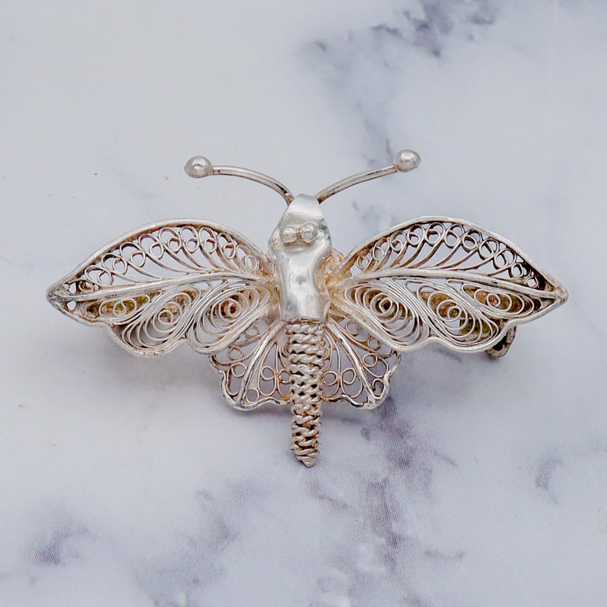 Vintage sterling silver filigree butterfly/insect brooch