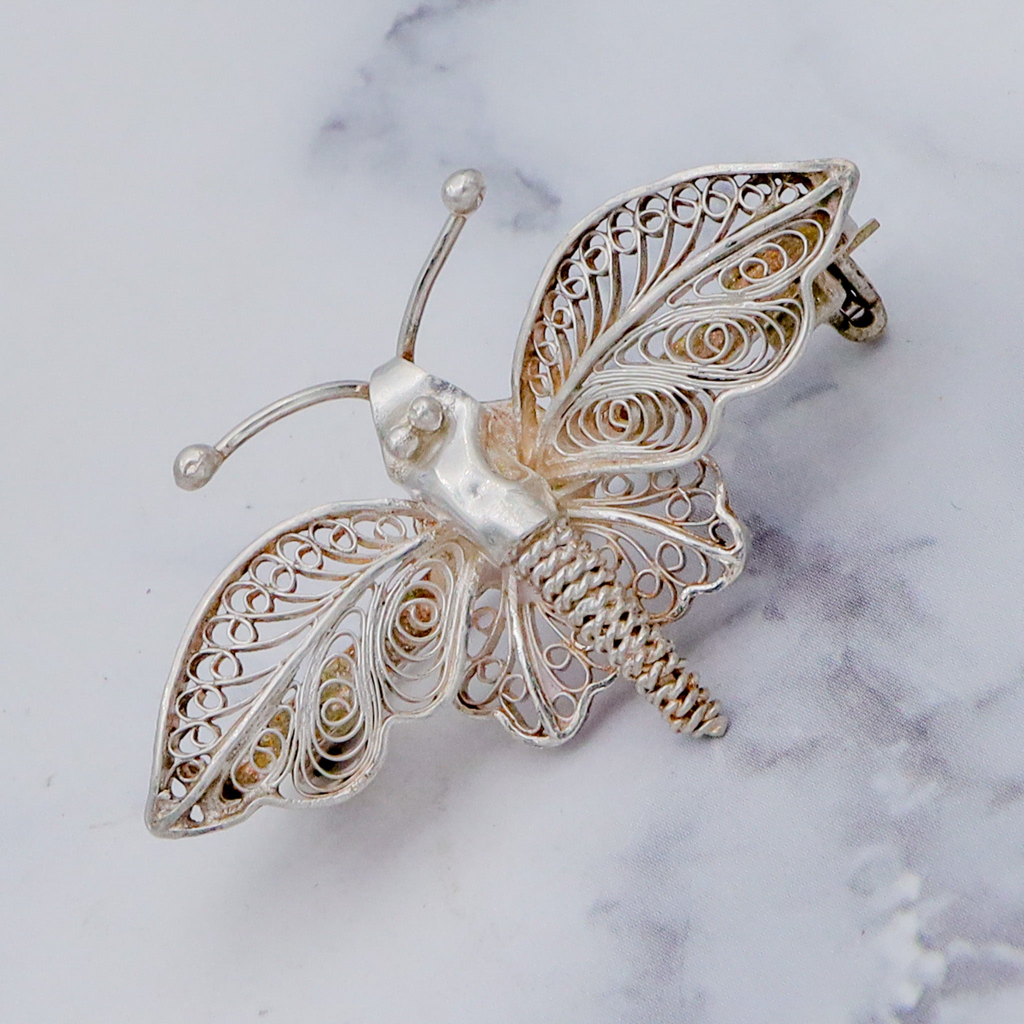 Vintage sterling silver filigree butterfly/insect brooch