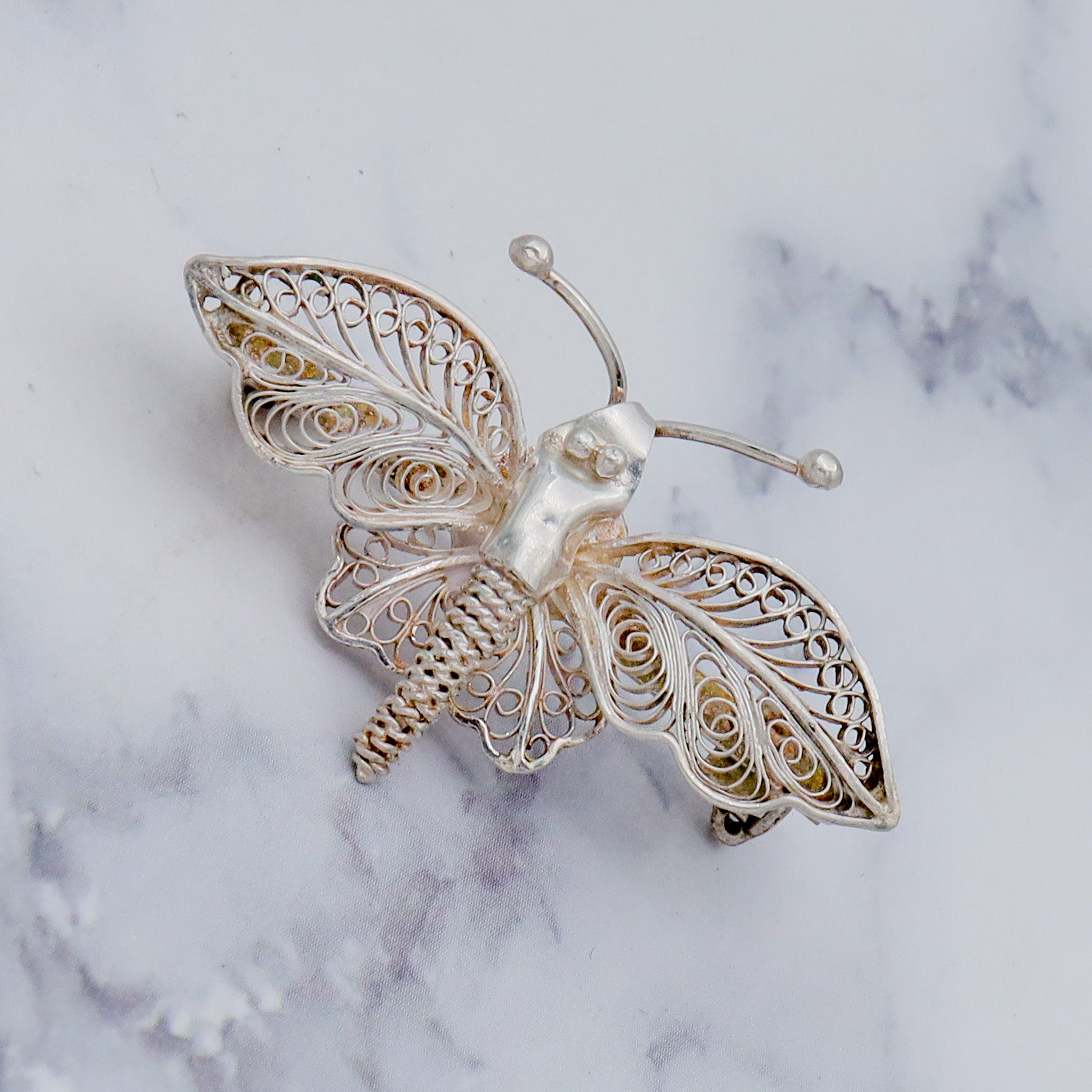 Vintage sterling silver filigree butterfly/insect brooch