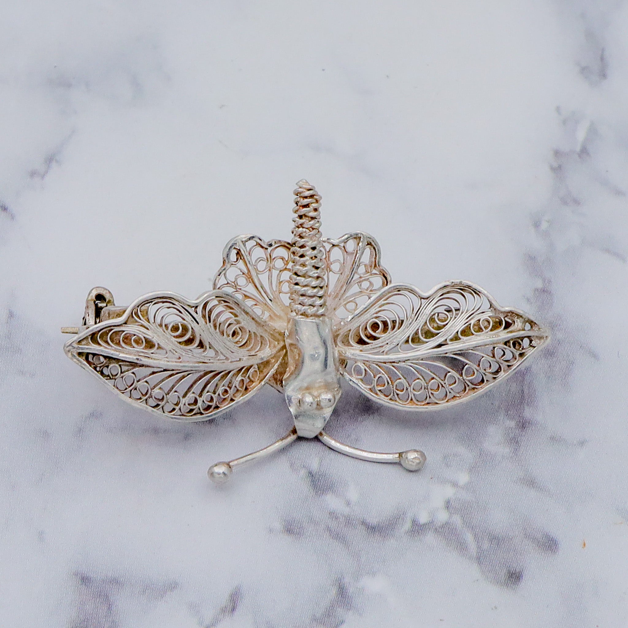 Vintage sterling silver filigree butterfly/insect brooch