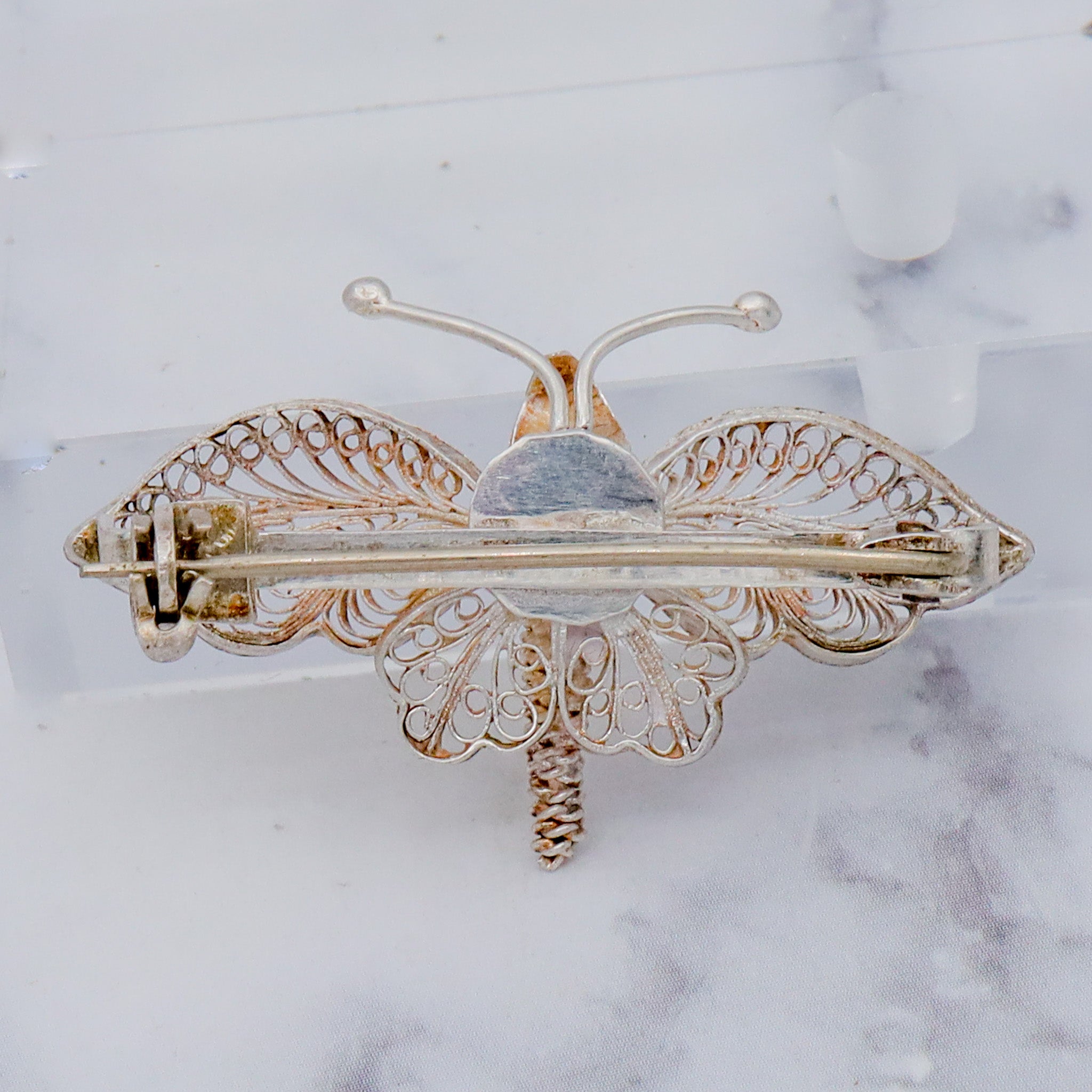 Vintage sterling silver filigree butterfly/insect brooch