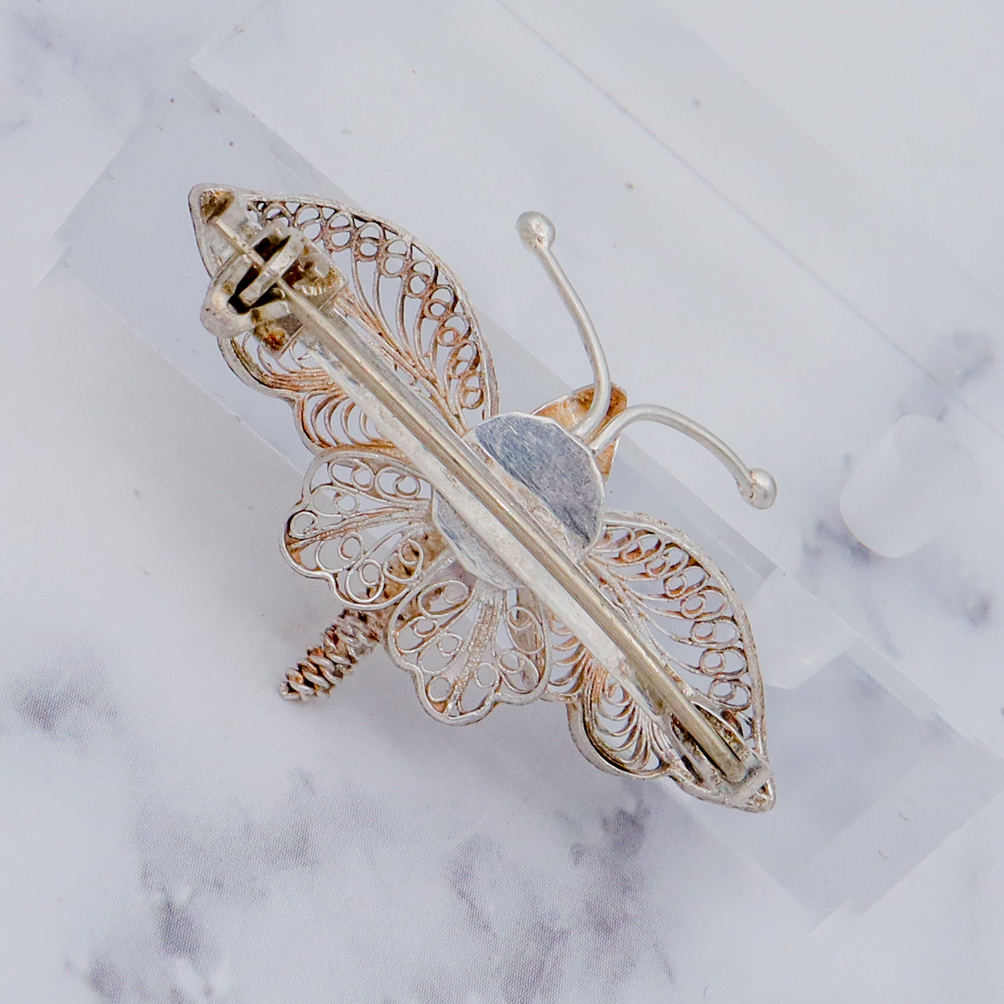 Vintage sterling silver filigree butterfly/insect brooch