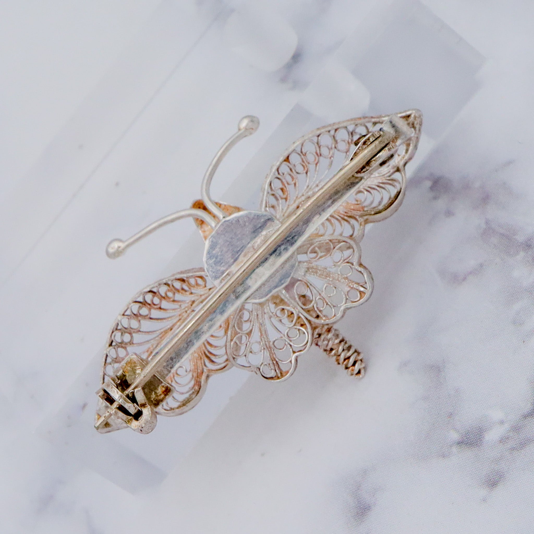 Vintage sterling silver filigree butterfly/insect brooch