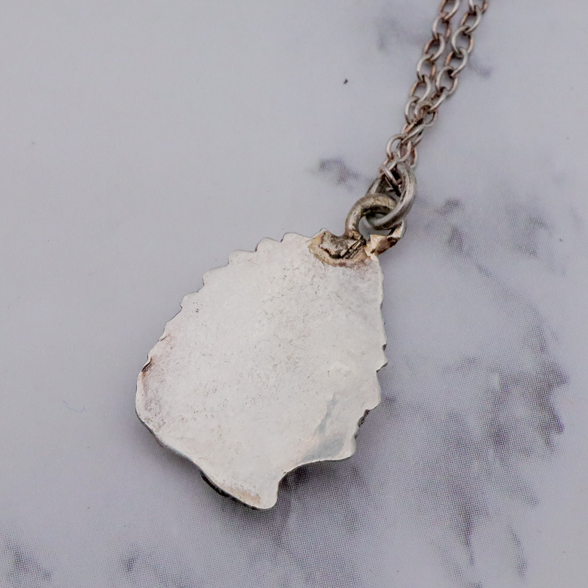 Vintage sterling silver & enamel Native American with headdress pendant on a curb link chain necklace, 19”