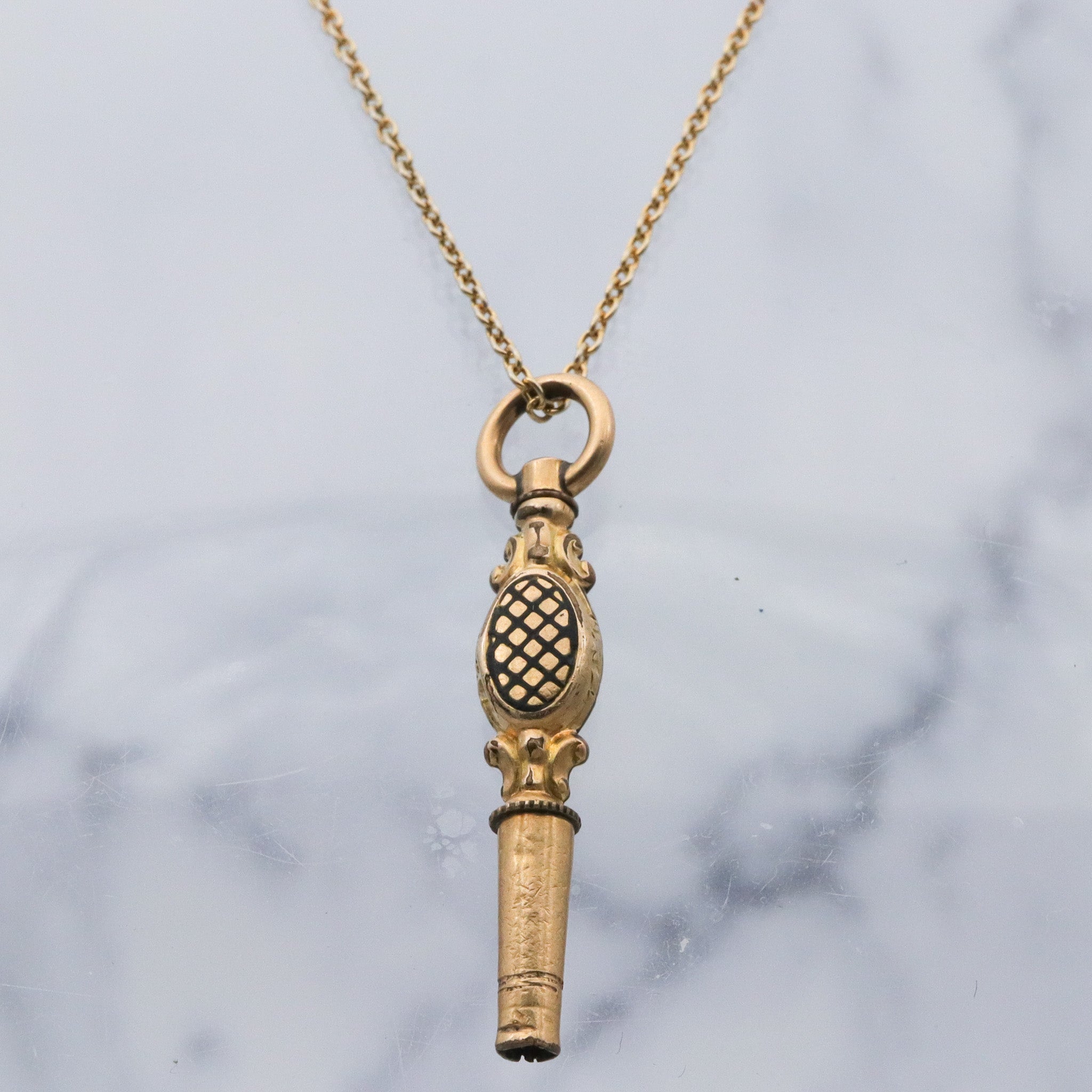 Antique Victorian gold filled black enamel watch key fob