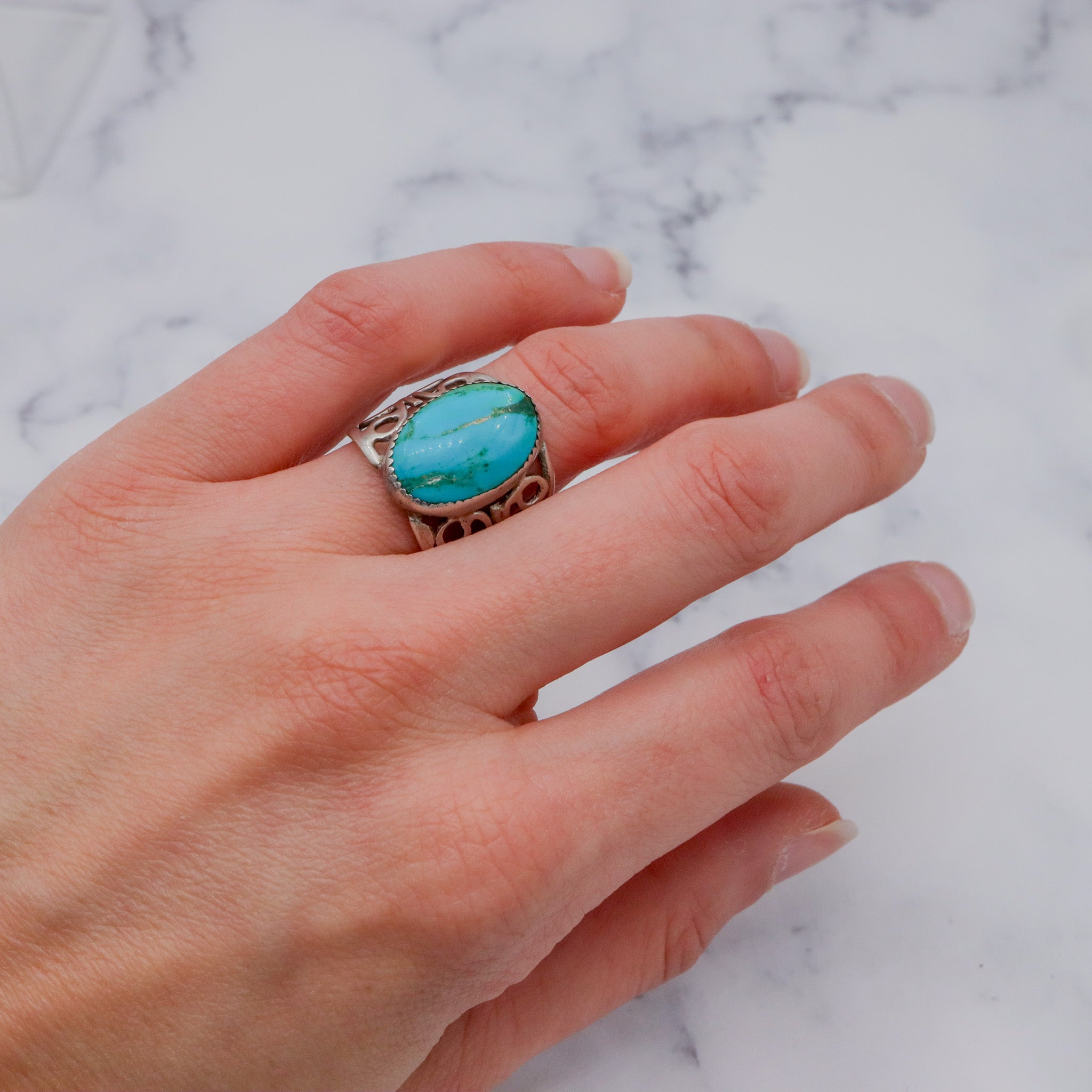 Vintage Native American sterling & turquoise ring, sz 8