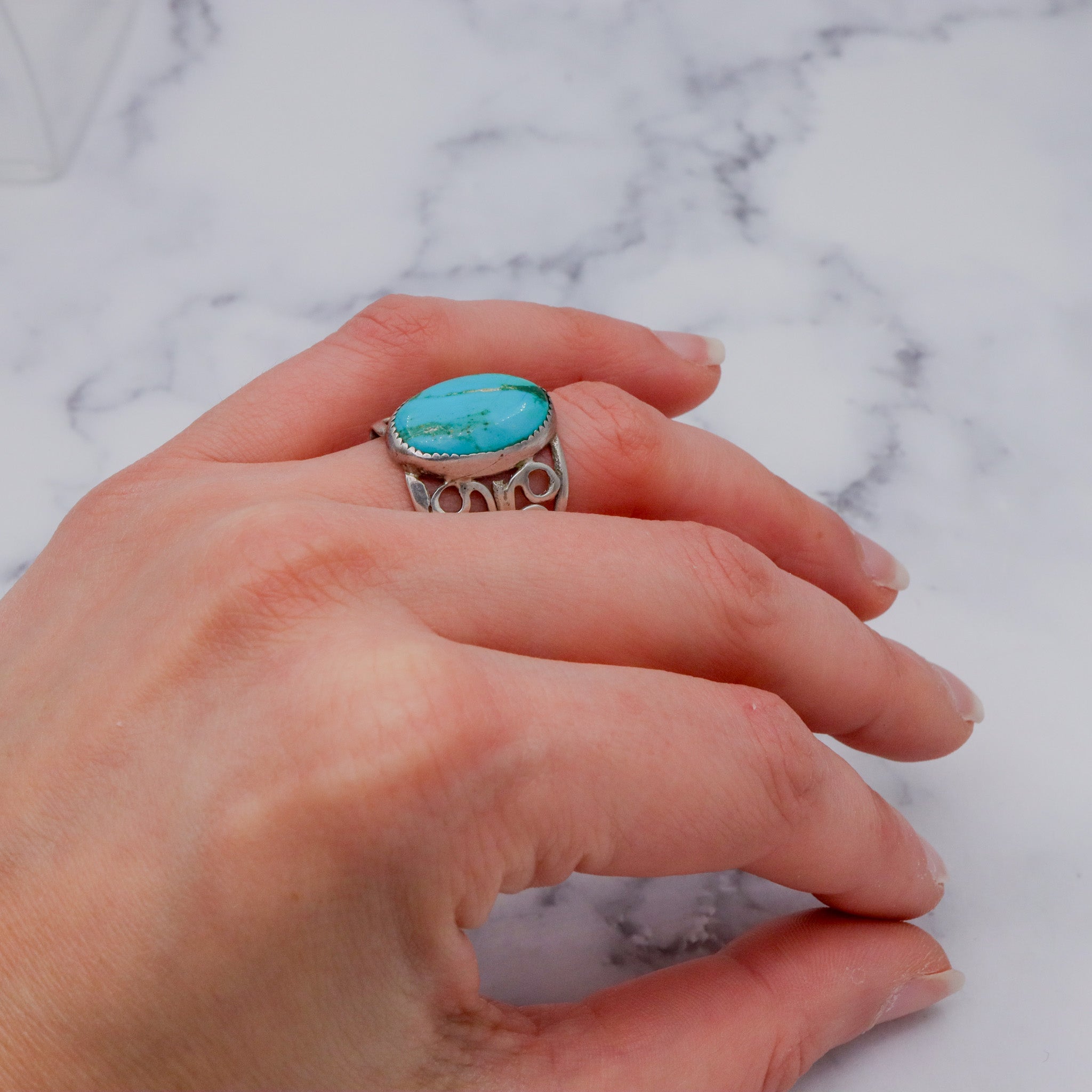 Vintage Native American sterling & turquoise ring, sz 8