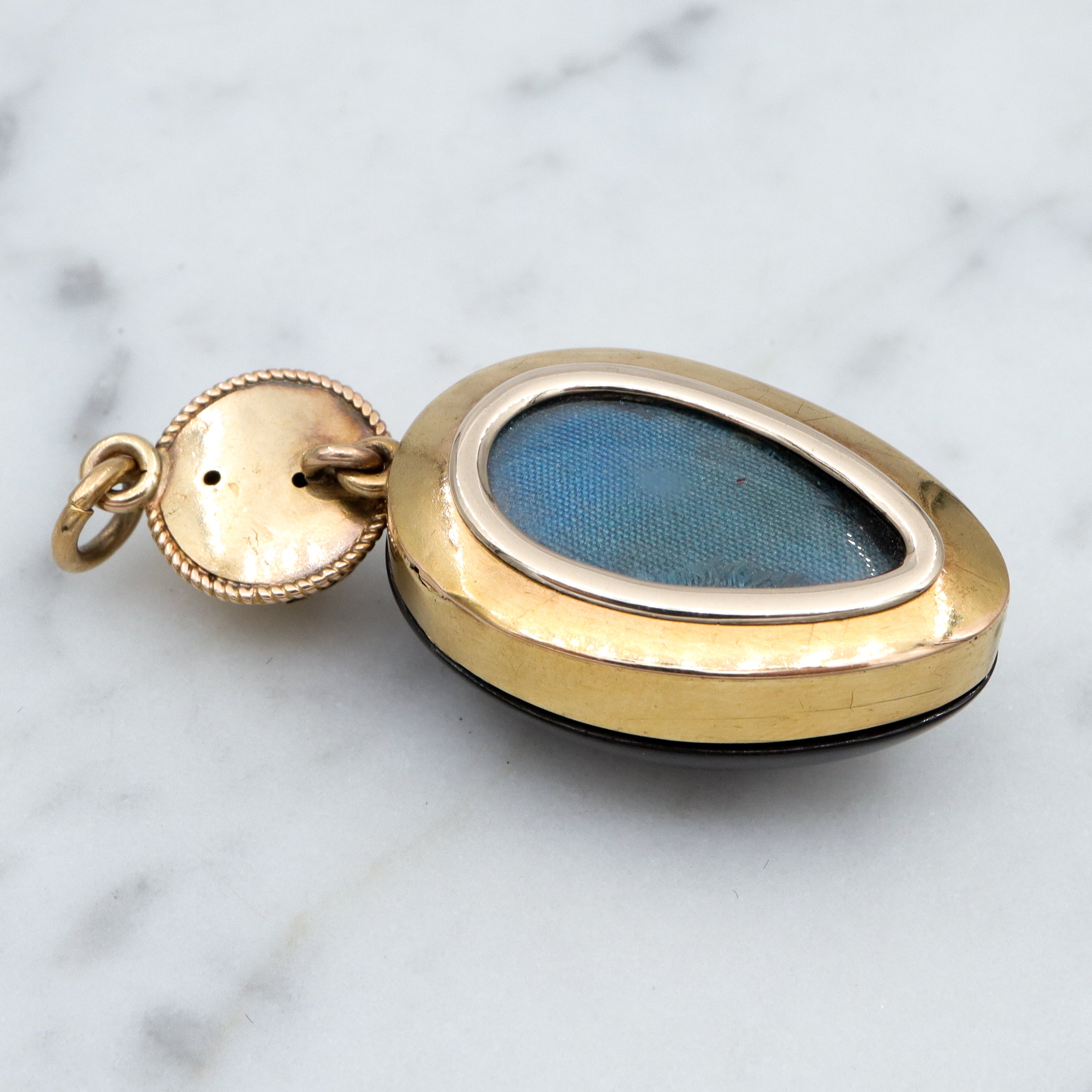 Antique Victorian Etruscan Revival 14k gold teardrop garnet pendant with locket back