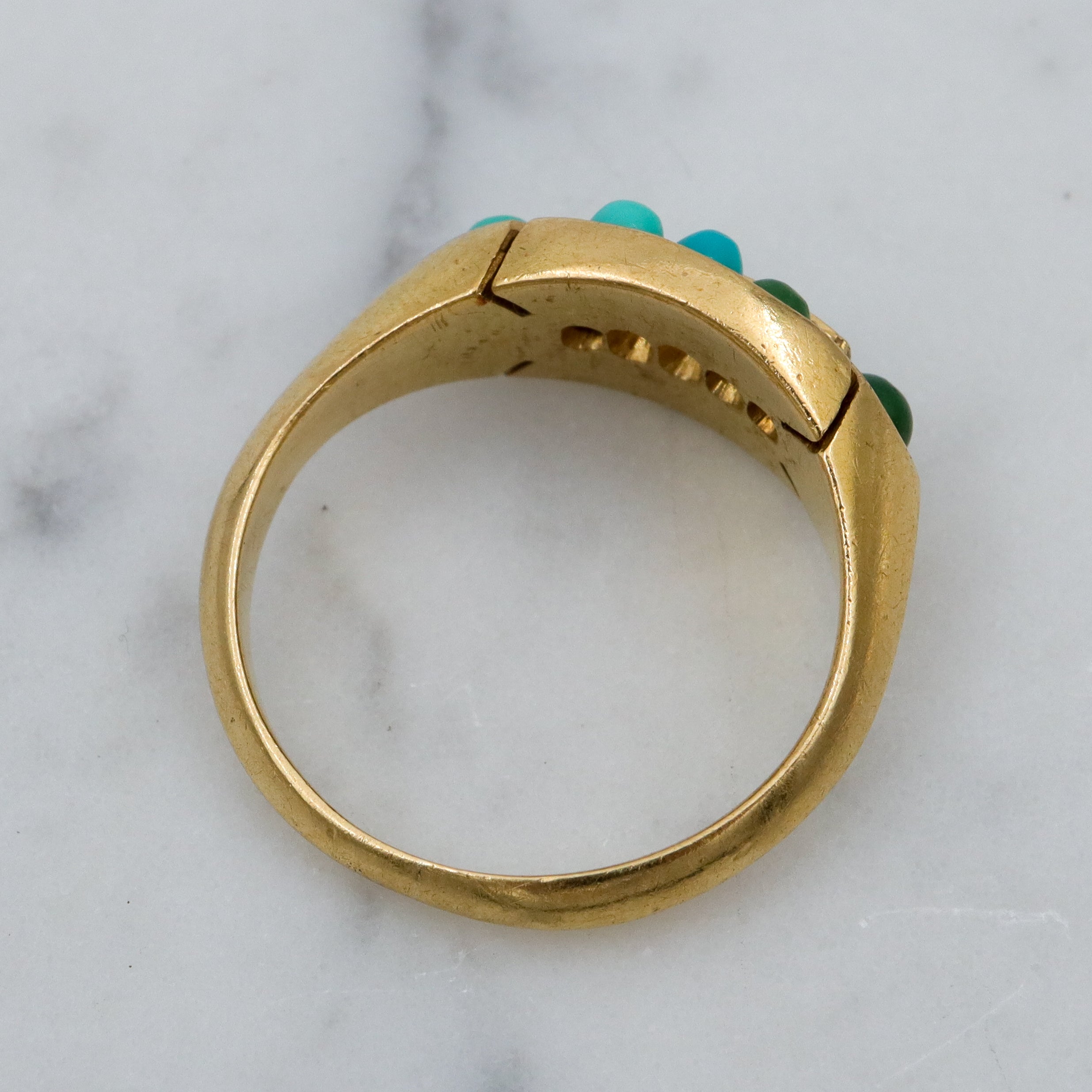Antique Victorian 18k gold, turquoise & old mine cut diamond ring, sz 6