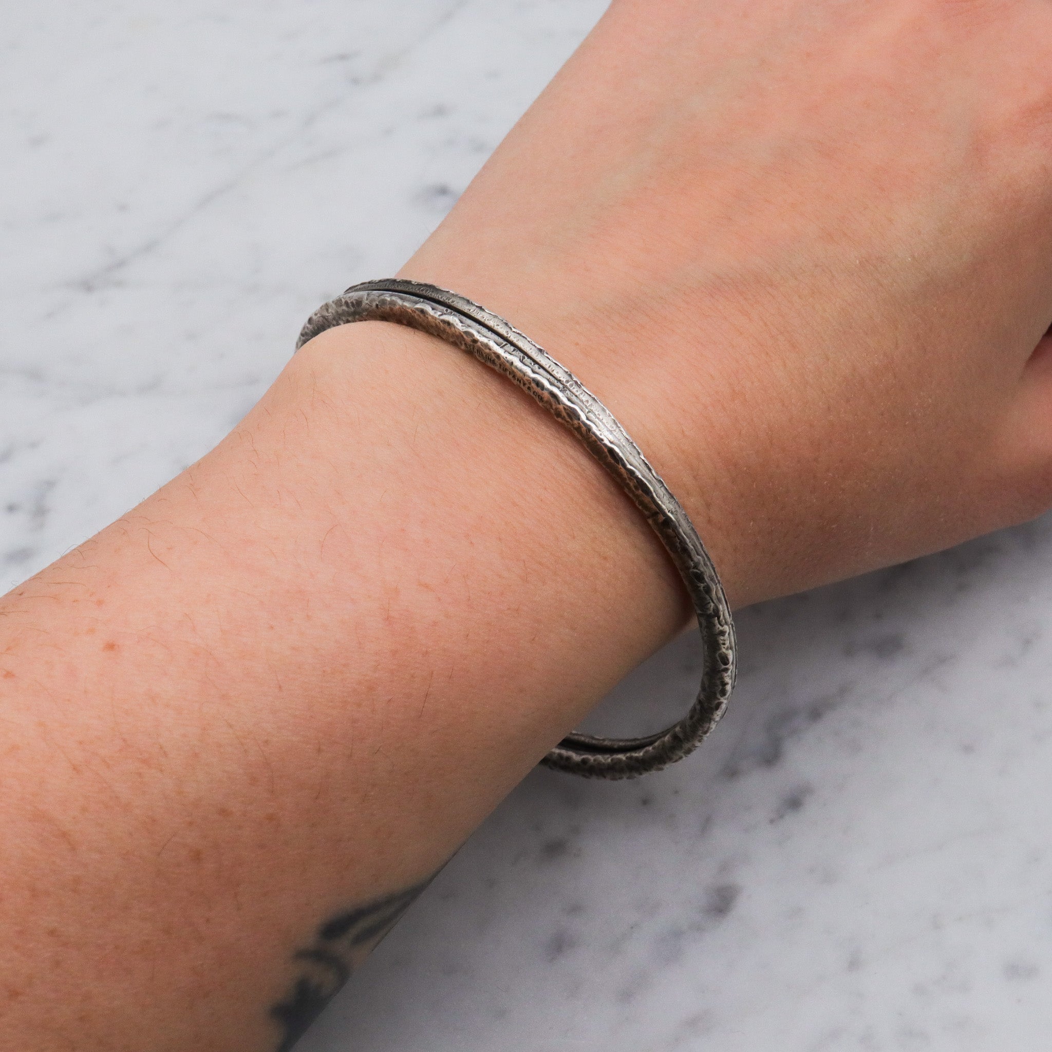 Rare antique Tiffany & Co hand hammered sterling silver split key ring bangle