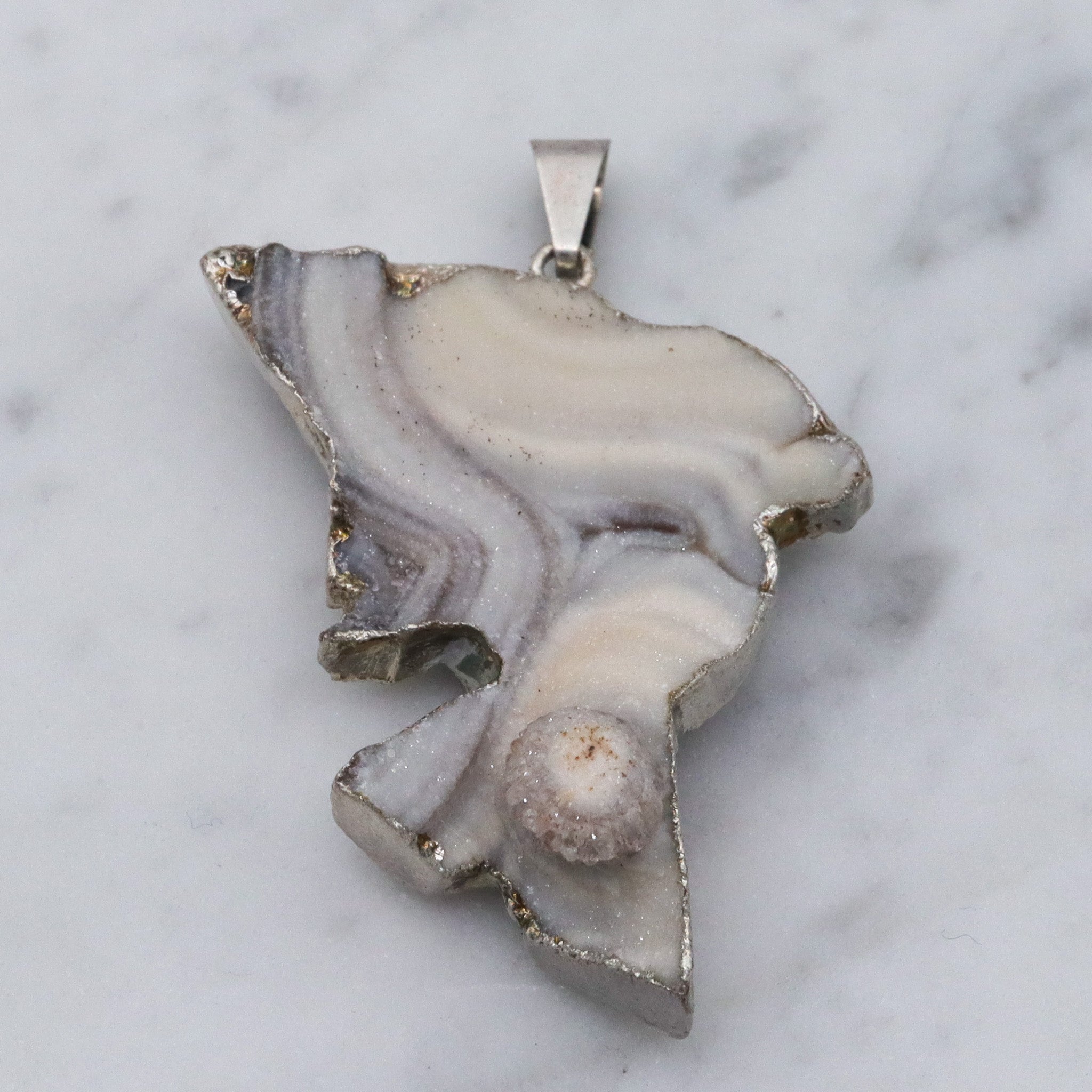 Vintage sterling silver agate geode specimen handmade pendant
