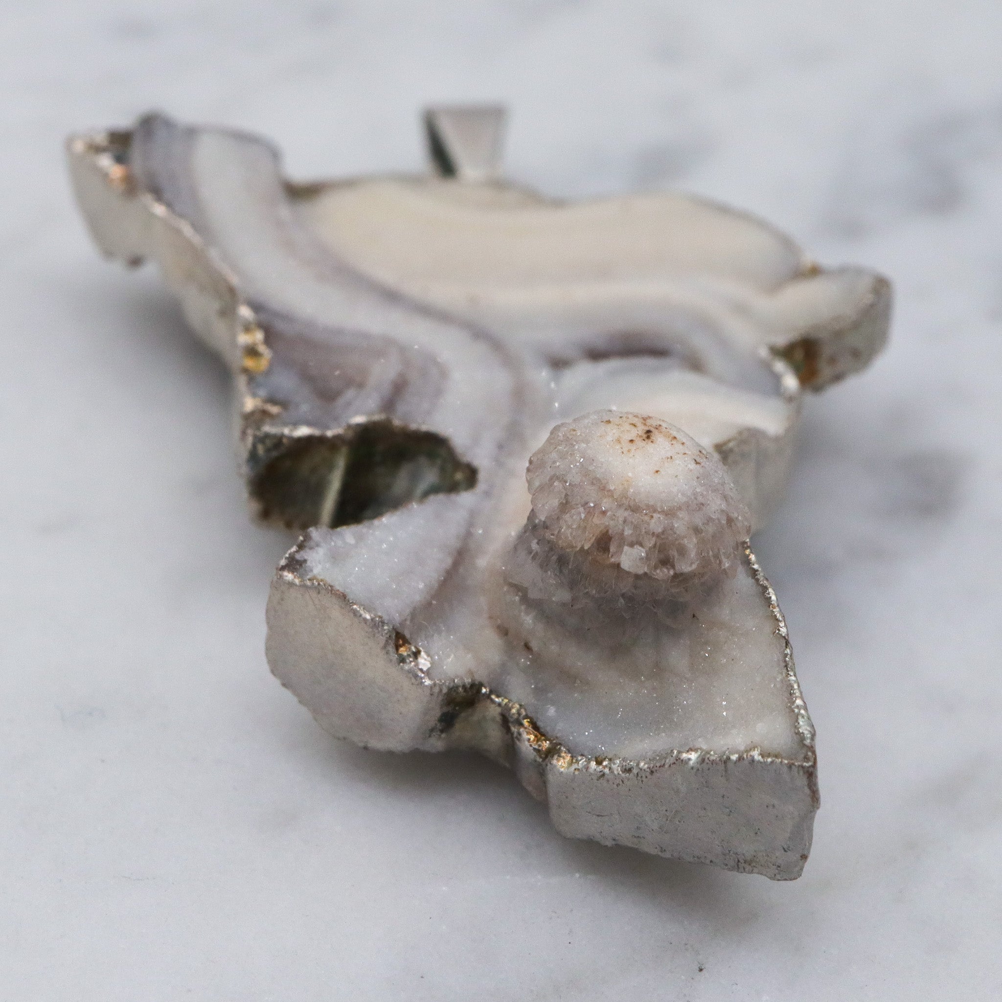 Vintage sterling silver agate geode specimen handmade pendant