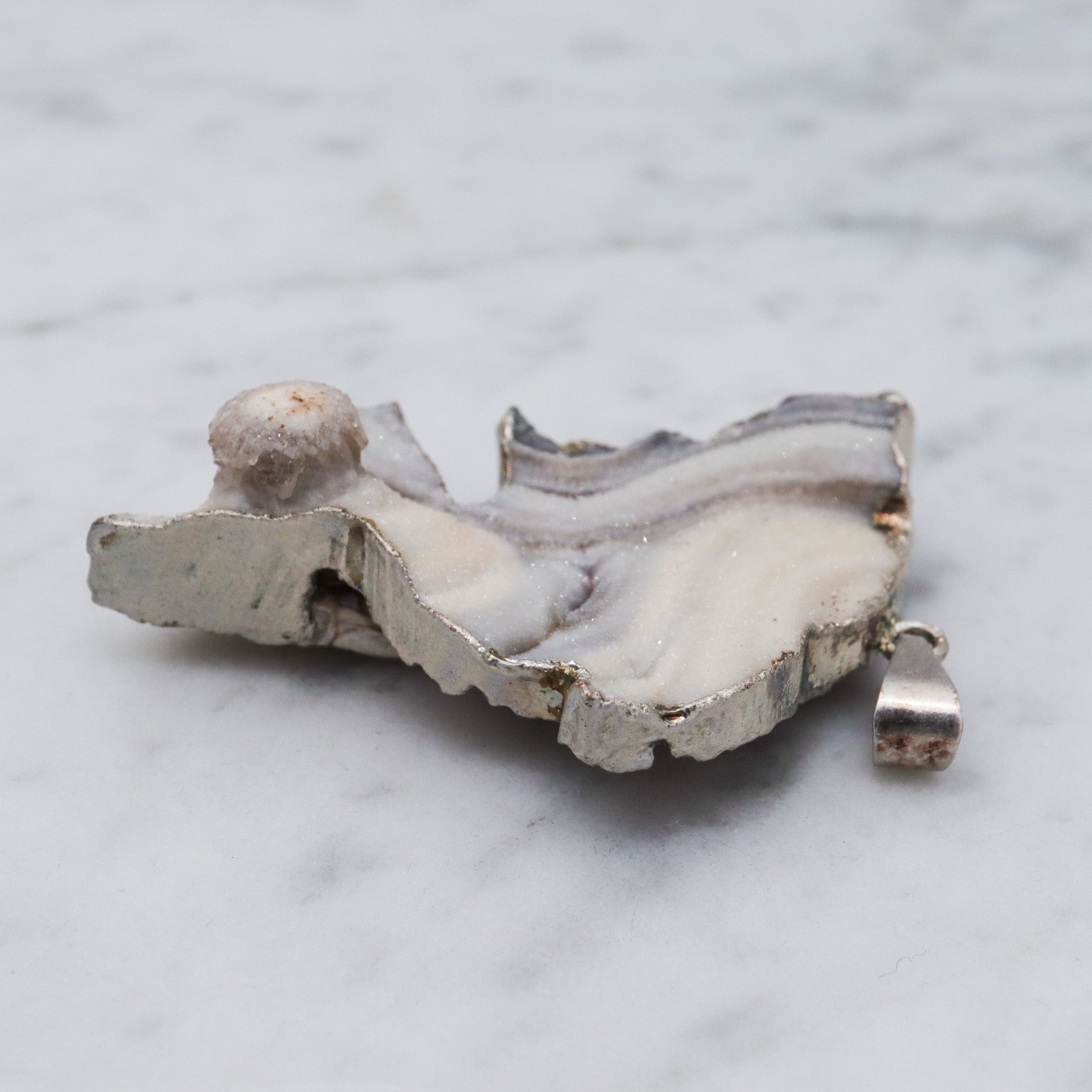 Vintage sterling silver agate geode specimen handmade pendant