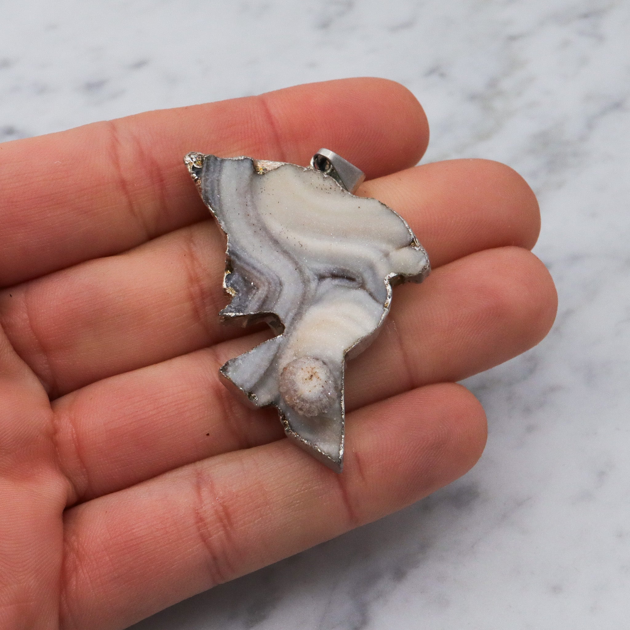 Vintage sterling silver agate geode specimen handmade pendant